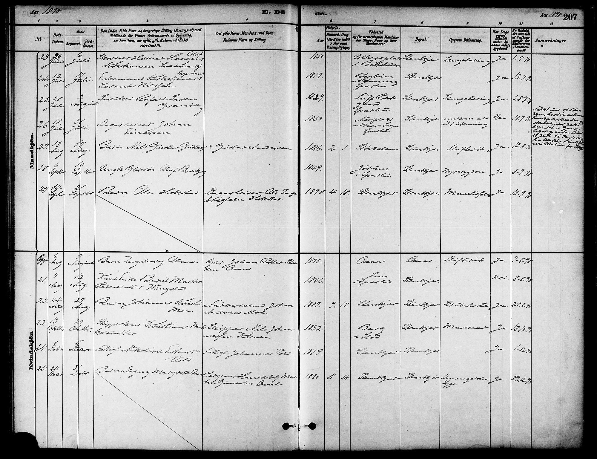 Ministerialprotokoller, klokkerbøker og fødselsregistre - Nord-Trøndelag, SAT/A-1458/739/L0371: Parish register (official) no. 739A03, 1881-1895, p. 207