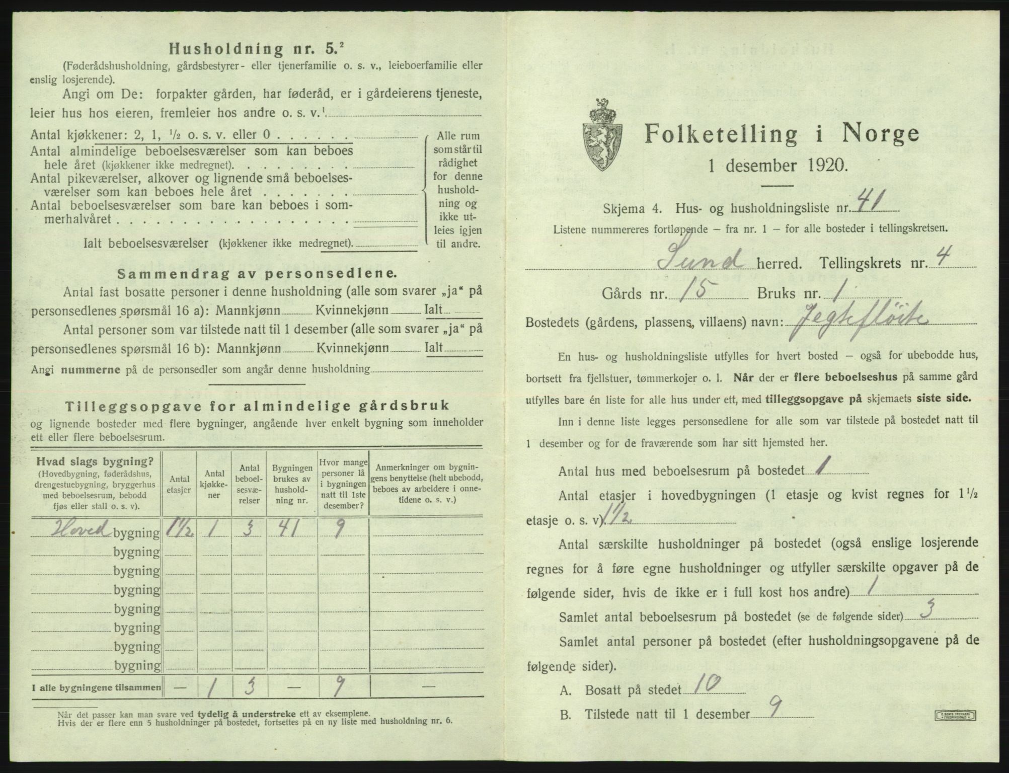 SAB, 1920 census for Sund, 1920, p. 363