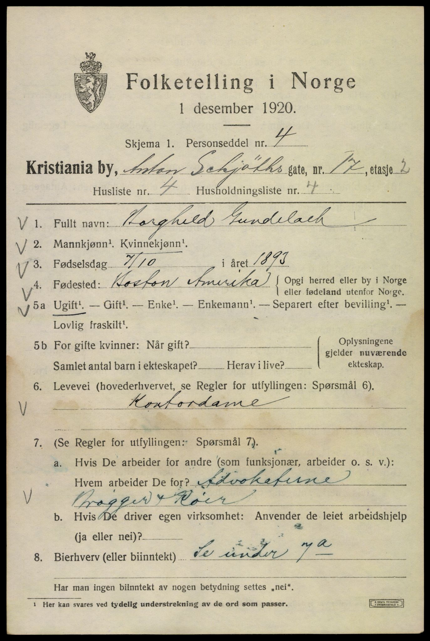 SAO, 1920 census for Kristiania, 1920, p. 141911