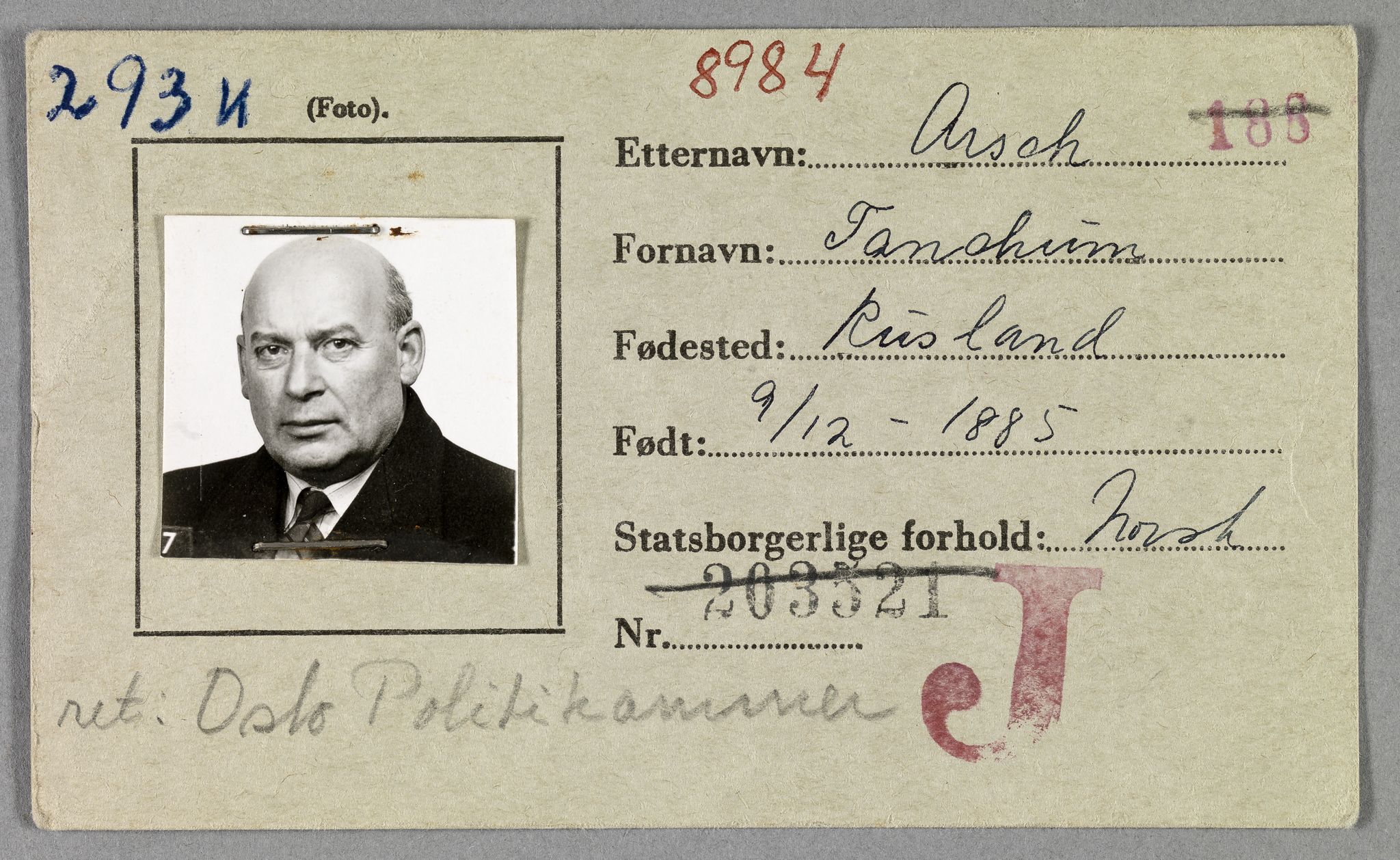 Sosialdepartementet, Våre Falne, RA/S-1708/E/Ee/L0021A: Fotografier av jøder på legitimasjonskort (1941-42), 1941-1942, p. 13