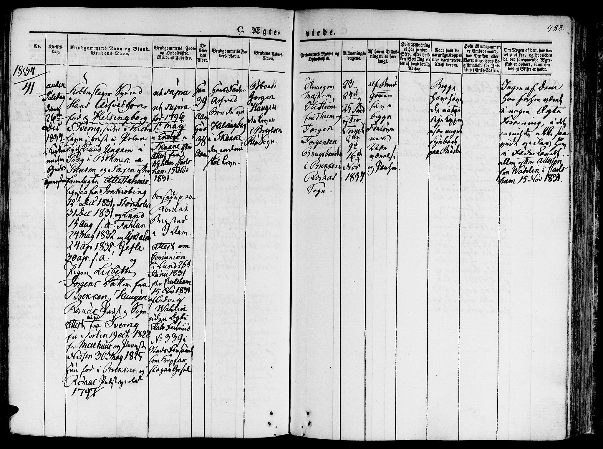 Ministerialprotokoller, klokkerbøker og fødselsregistre - Sør-Trøndelag, SAT/A-1456/681/L0930: Parish register (official) no. 681A08, 1829-1844, p. 488