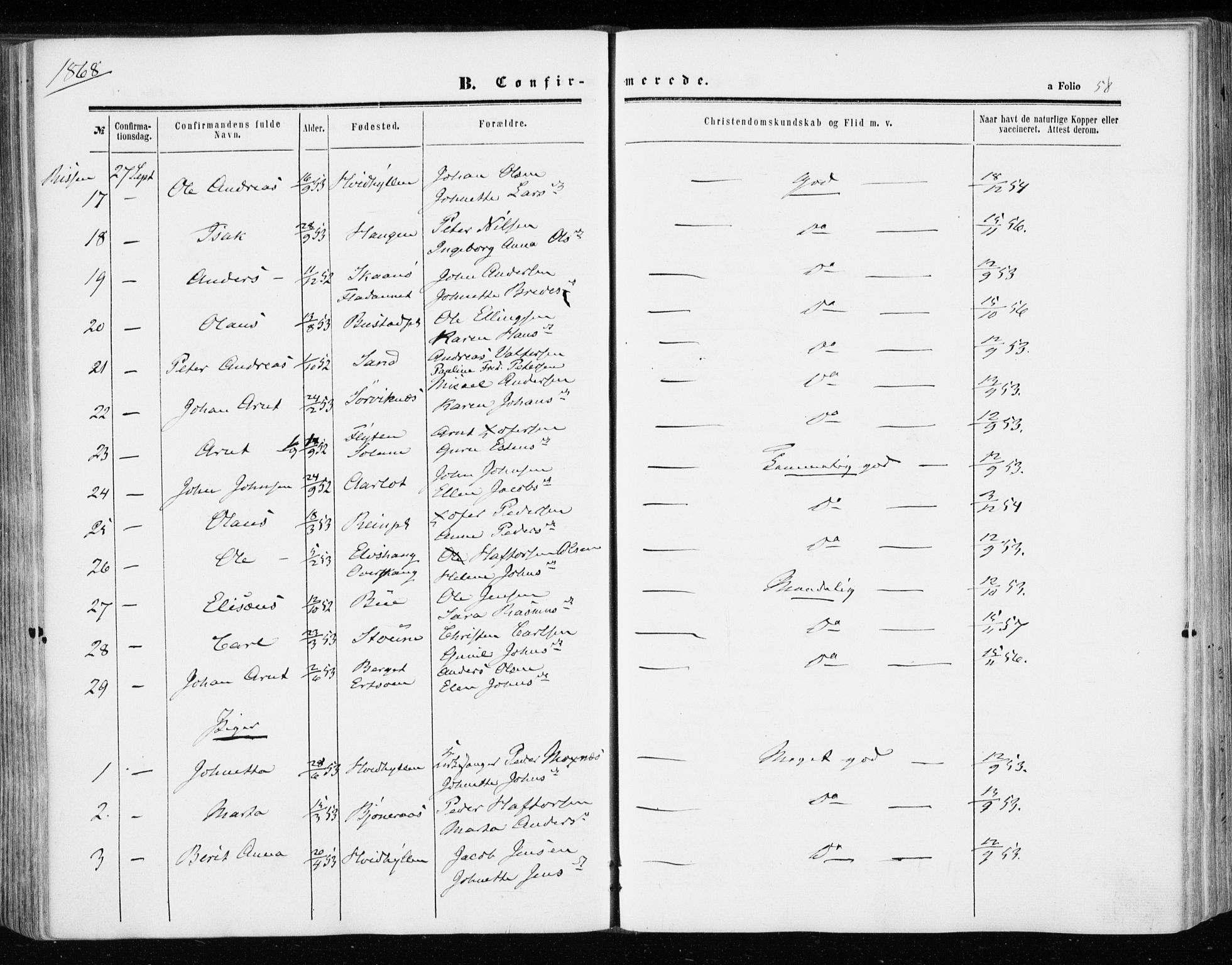 Ministerialprotokoller, klokkerbøker og fødselsregistre - Sør-Trøndelag, SAT/A-1456/646/L0612: Parish register (official) no. 646A10, 1858-1869, p. 58