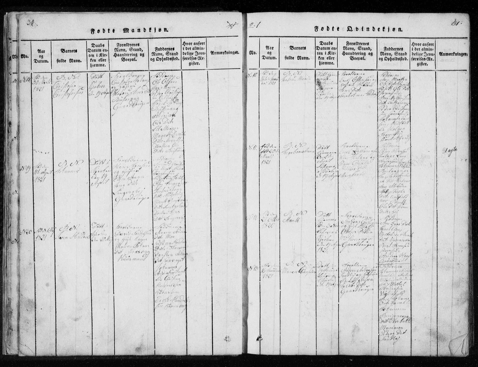 Ministerialprotokoller, klokkerbøker og fødselsregistre - Nordland, SAT/A-1459/827/L0412: Parish register (copy) no. 827C01, 1820-1841, p. 30-31