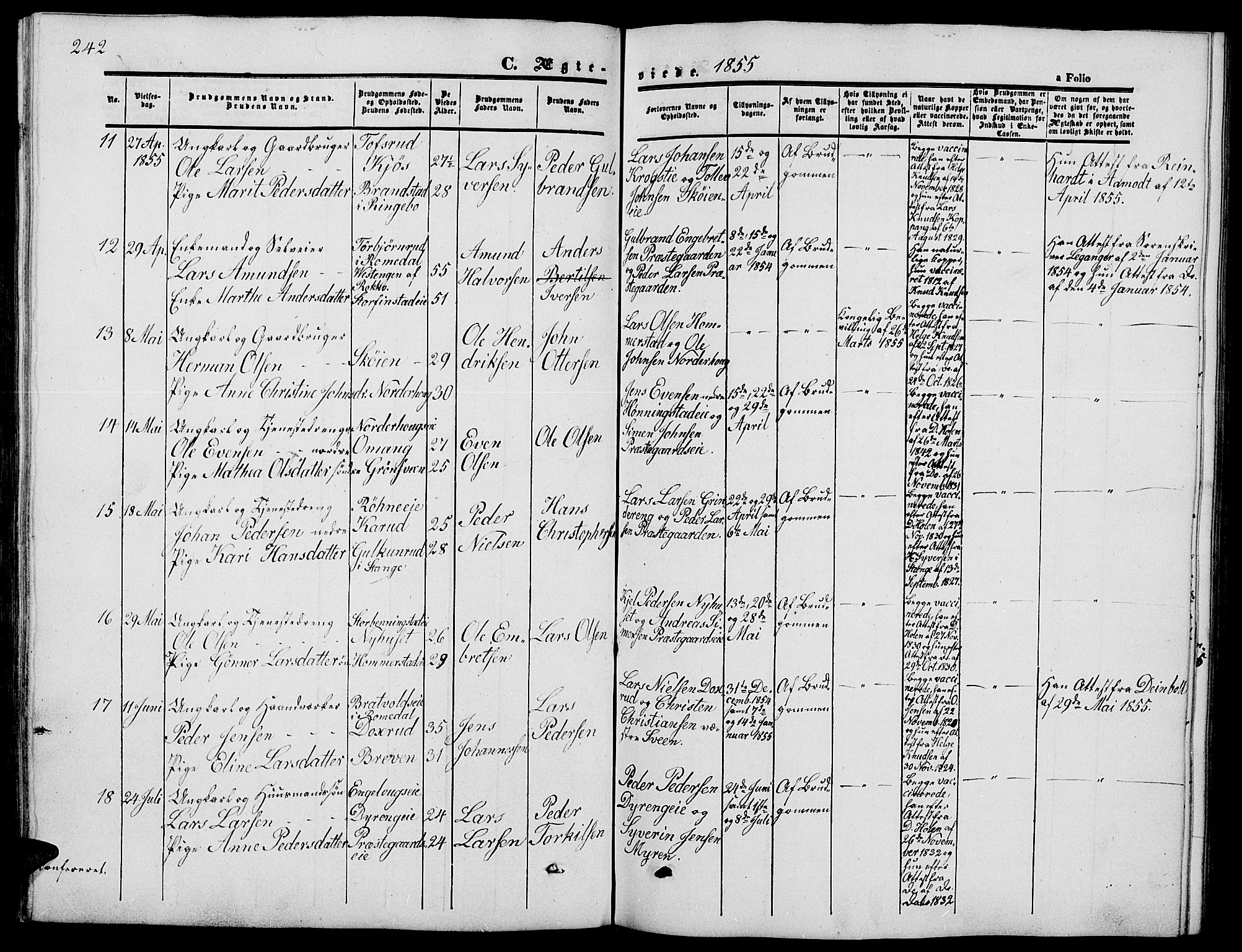 Løten prestekontor, AV/SAH-PREST-022/L/La/L0003: Parish register (copy) no. 3, 1850-1862, p. 242