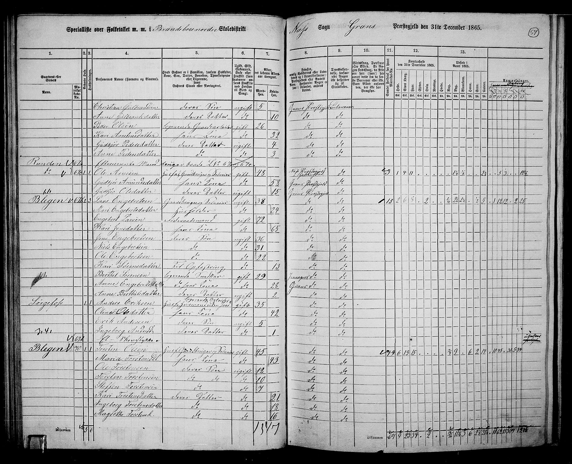 RA, 1865 census for Gran, 1865, p. 241