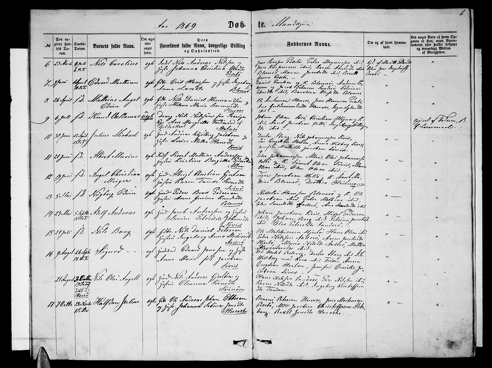 Ministerialprotokoller, klokkerbøker og fødselsregistre - Nordland, AV/SAT-A-1459/830/L0461: Parish register (copy) no. 830C03, 1866-1881, p. 6