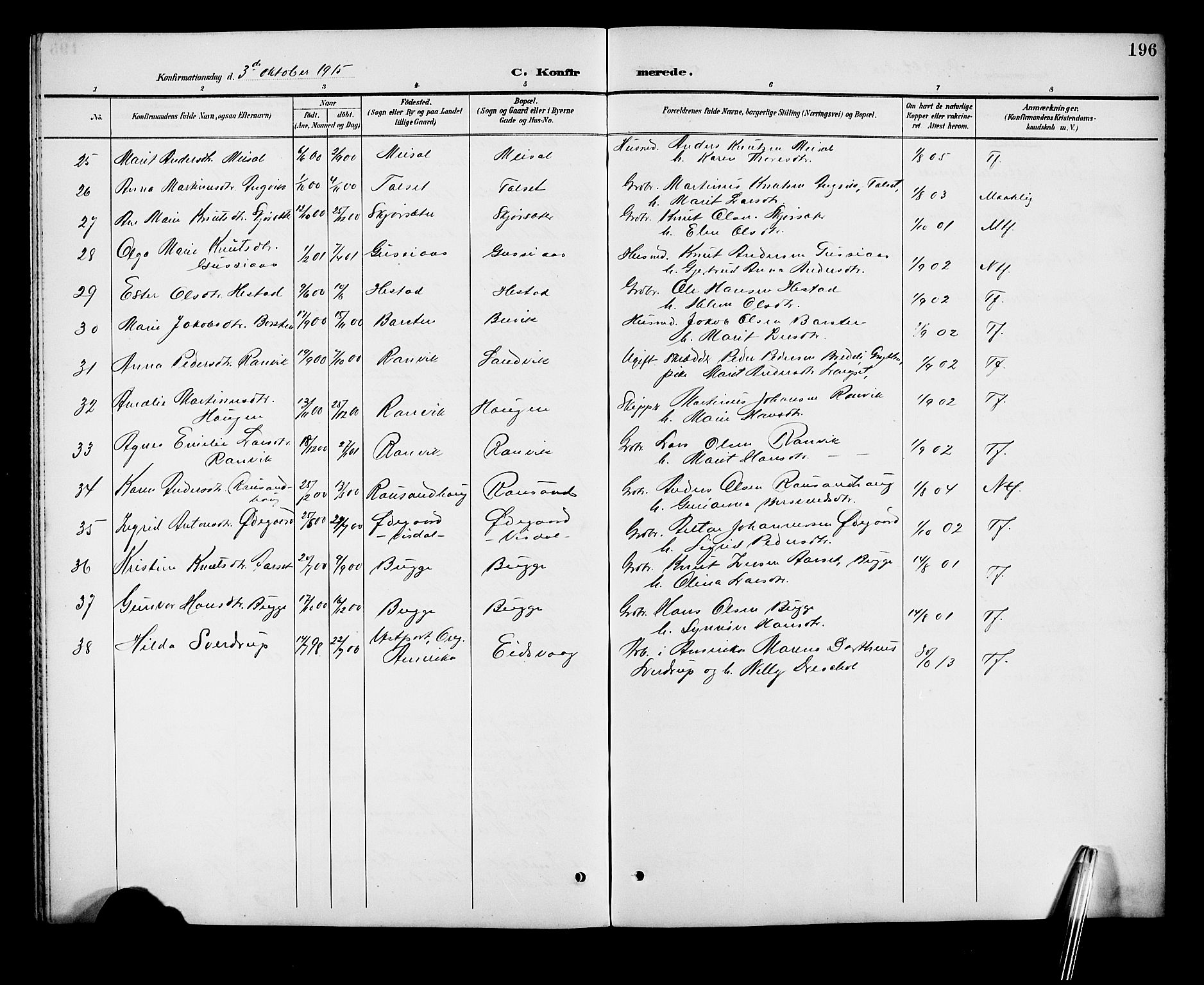 Ministerialprotokoller, klokkerbøker og fødselsregistre - Møre og Romsdal, AV/SAT-A-1454/551/L0632: Parish register (copy) no. 551C04, 1894-1920, p. 196