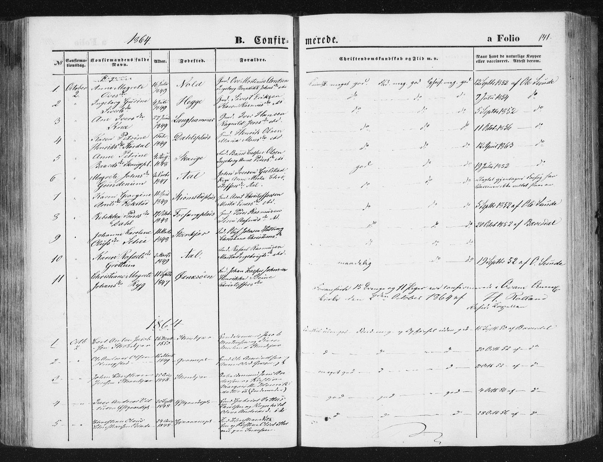 Ministerialprotokoller, klokkerbøker og fødselsregistre - Nord-Trøndelag, SAT/A-1458/746/L0447: Parish register (official) no. 746A06, 1860-1877, p. 141