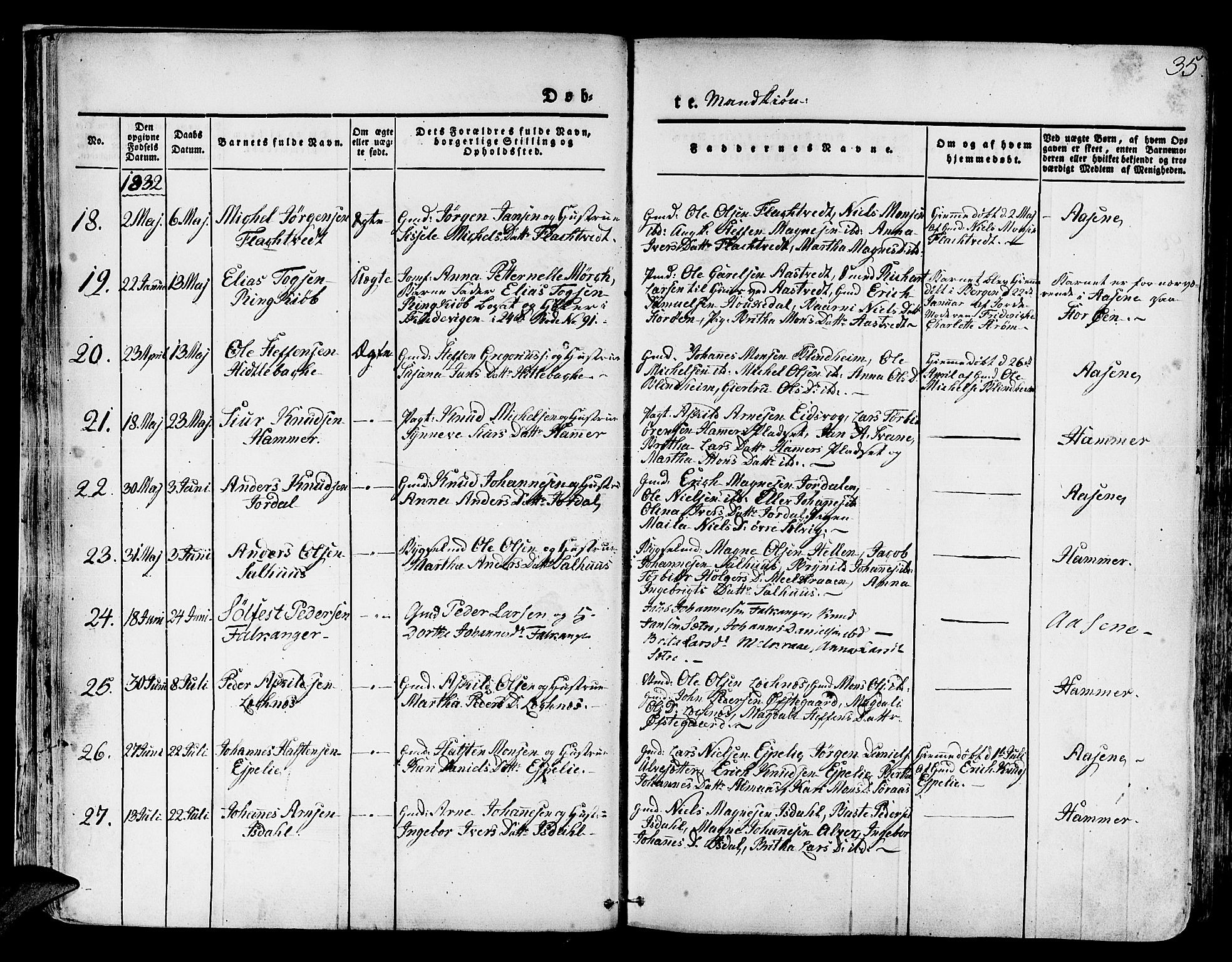 Hamre sokneprestembete, AV/SAB-A-75501/H/Ha/Haa/Haaa/L0011: Parish register (official) no. A 11, 1826-1834, p. 35