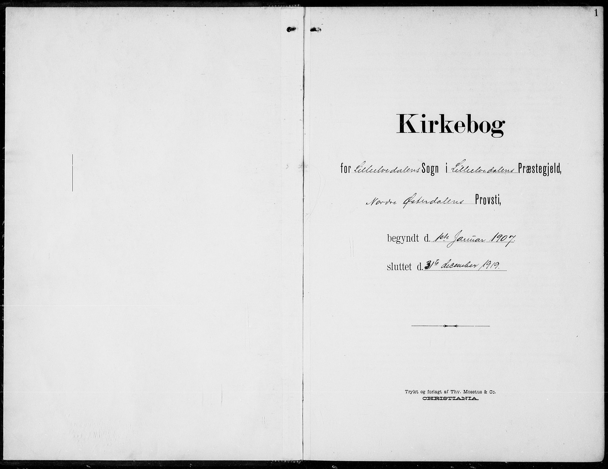 Alvdal prestekontor, SAH/PREST-060/H/Ha/Haa/L0004: Parish register (official) no. 4, 1907-1919, p. 1