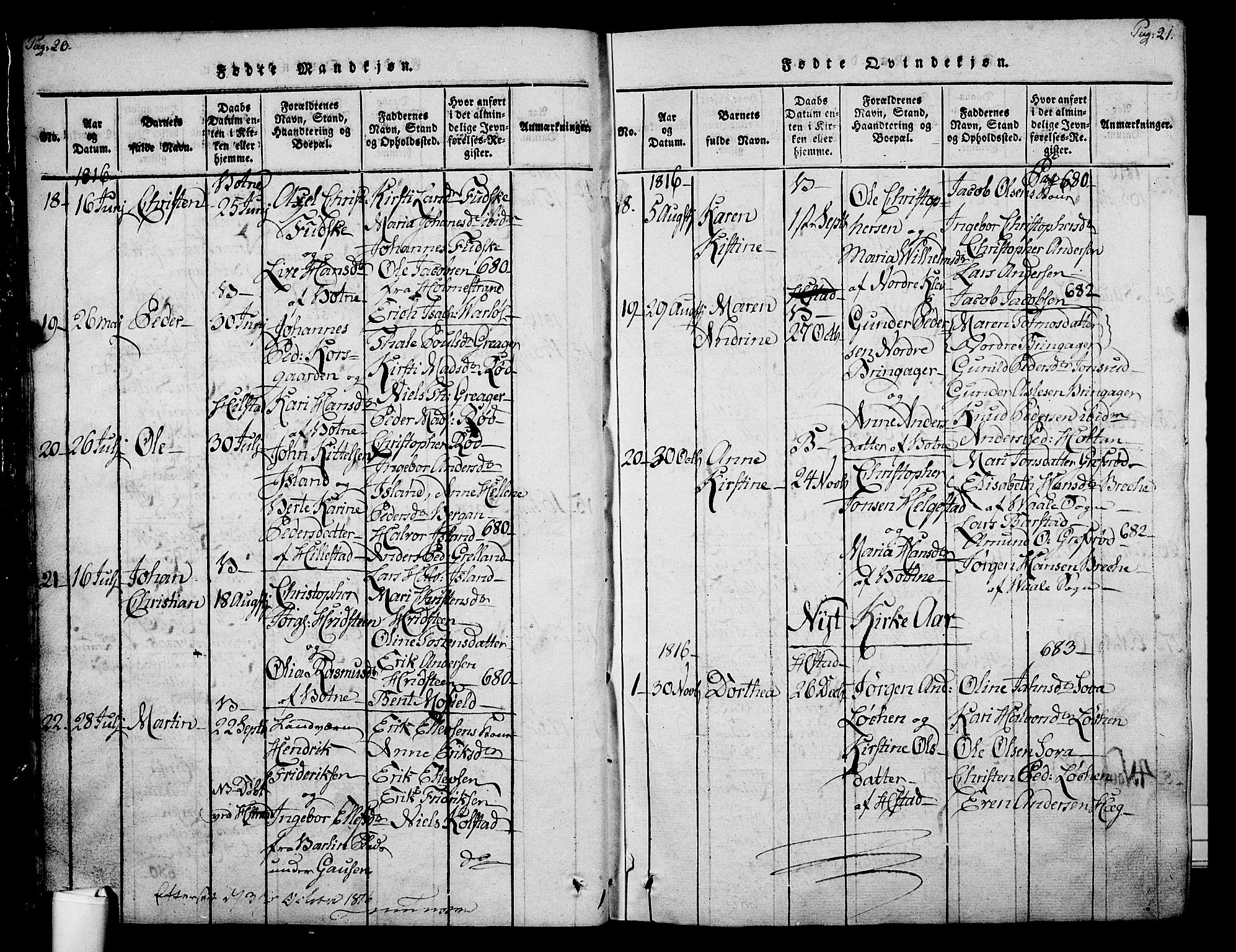 Botne kirkebøker, SAKO/A-340/F/Fa/L0005: Parish register (official) no. I 5, 1814-1836, p. 20-21