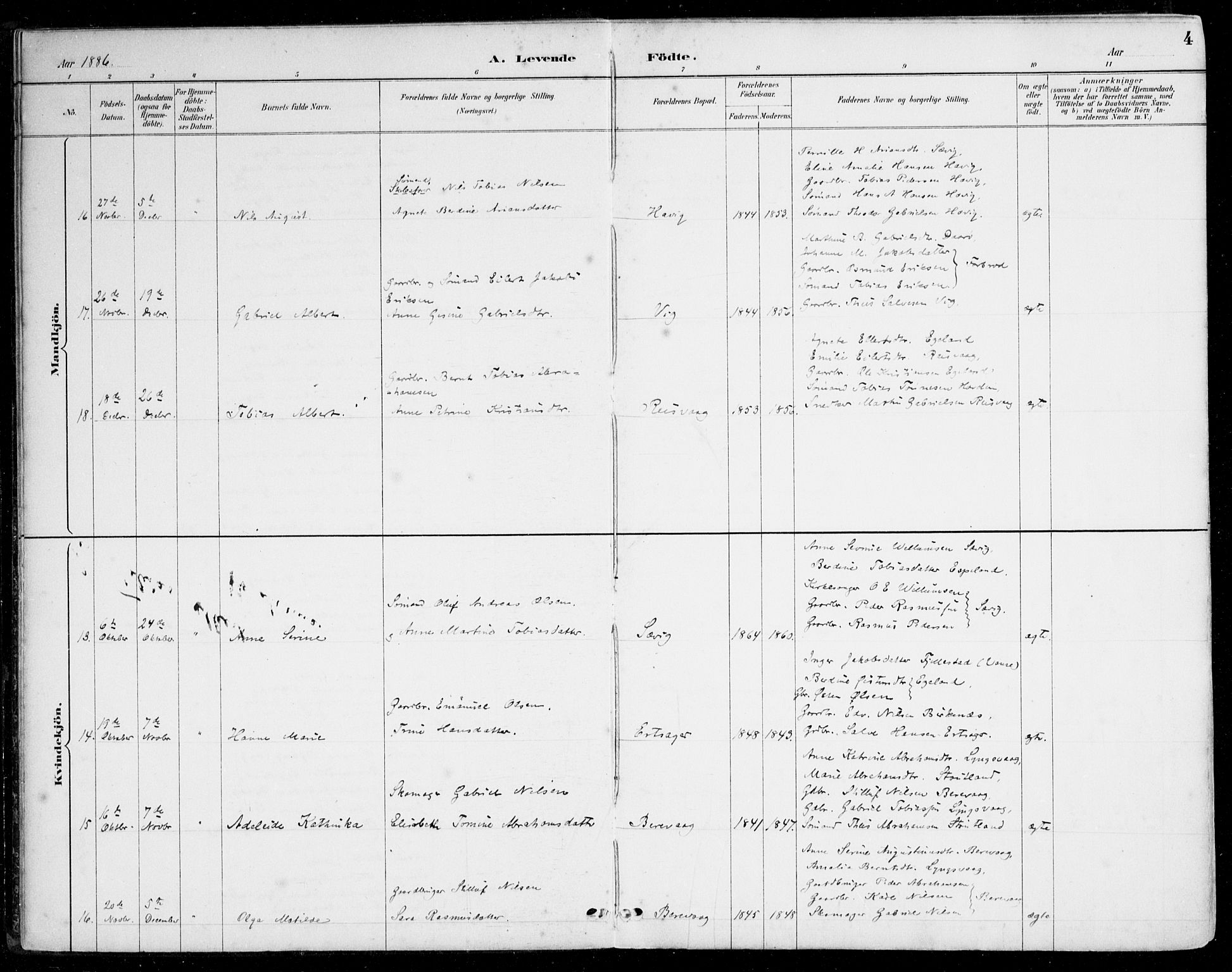 Herad sokneprestkontor, AV/SAK-1111-0018/F/Fa/Fab/L0005: Parish register (official) no. A 5, 1886-1913, p. 4