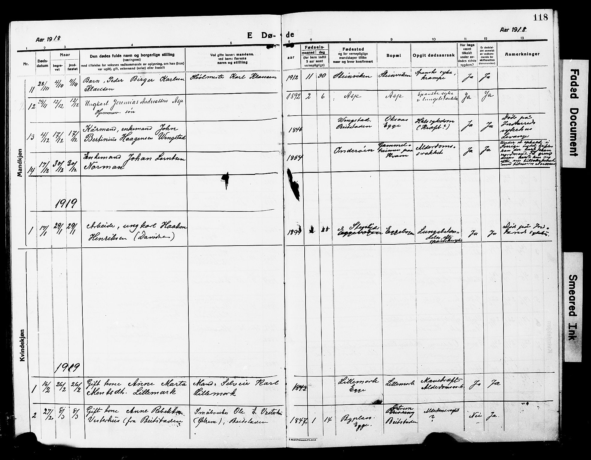 Ministerialprotokoller, klokkerbøker og fødselsregistre - Nord-Trøndelag, SAT/A-1458/740/L0382: Parish register (copy) no. 740C03, 1915-1927, p. 118