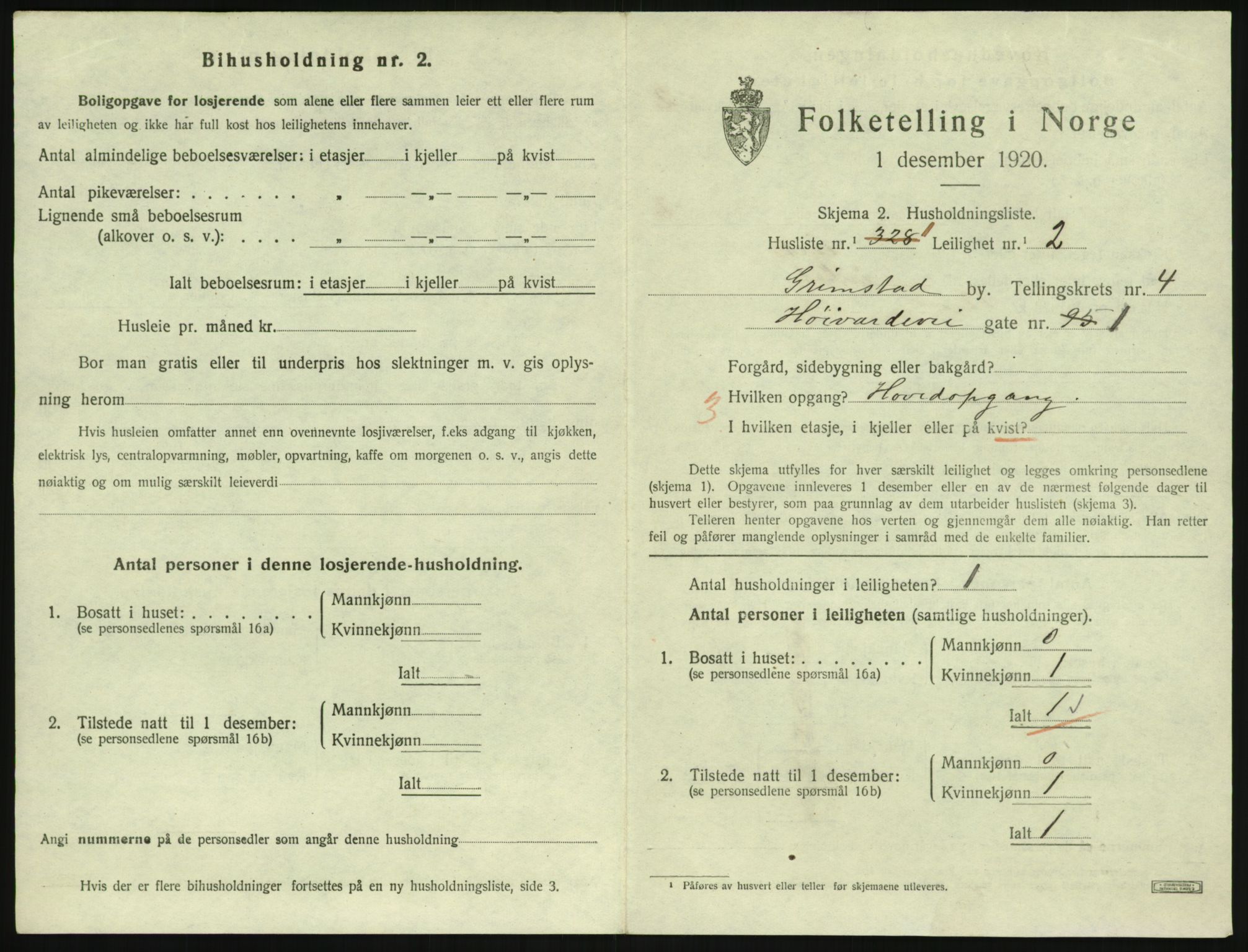 SAK, 1920 census for Grimstad, 1920, p. 1819