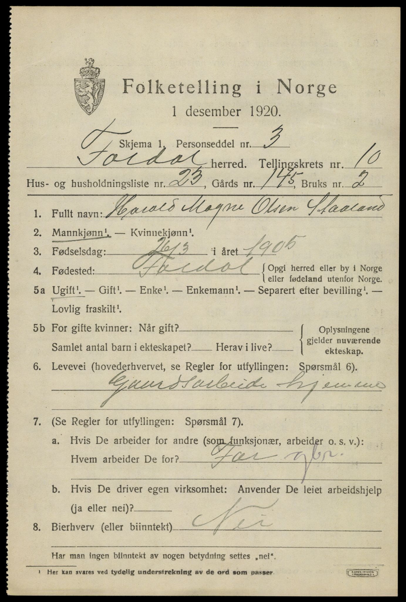 SAH, 1920 census for Folldal, 1920, p. 5227