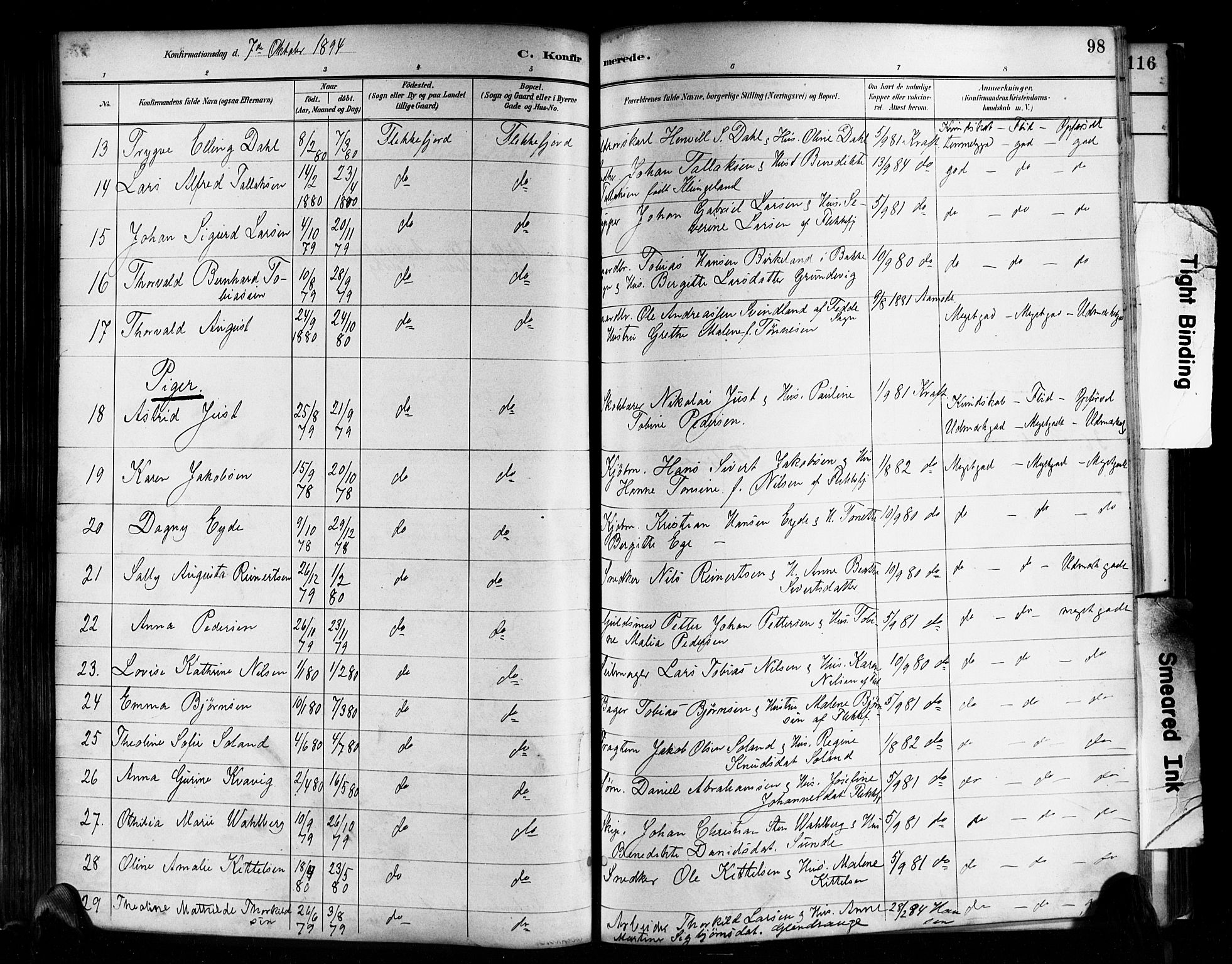 Flekkefjord sokneprestkontor, AV/SAK-1111-0012/F/Fa/Faa/L0001: Parish register (official) no. A 1, 1885-1900, p. 98