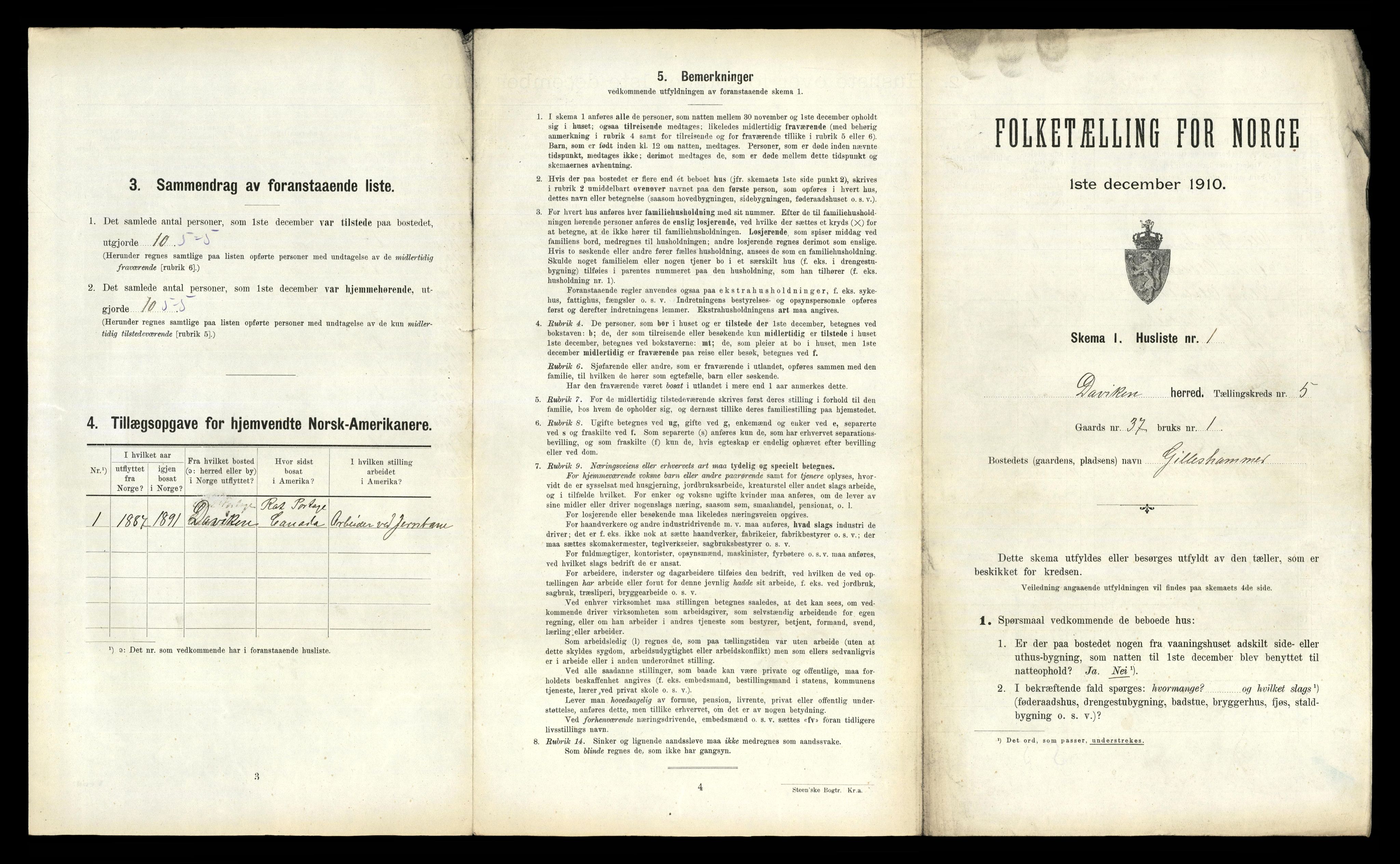 RA, 1910 census for Davik, 1910, p. 398