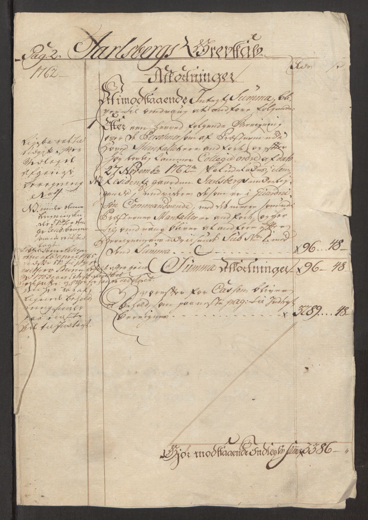 Rentekammeret inntil 1814, Reviderte regnskaper, Fogderegnskap, AV/RA-EA-4092/R32/L1960: Ekstraskatten Jarlsberg grevskap, 1762-1772, p. 7