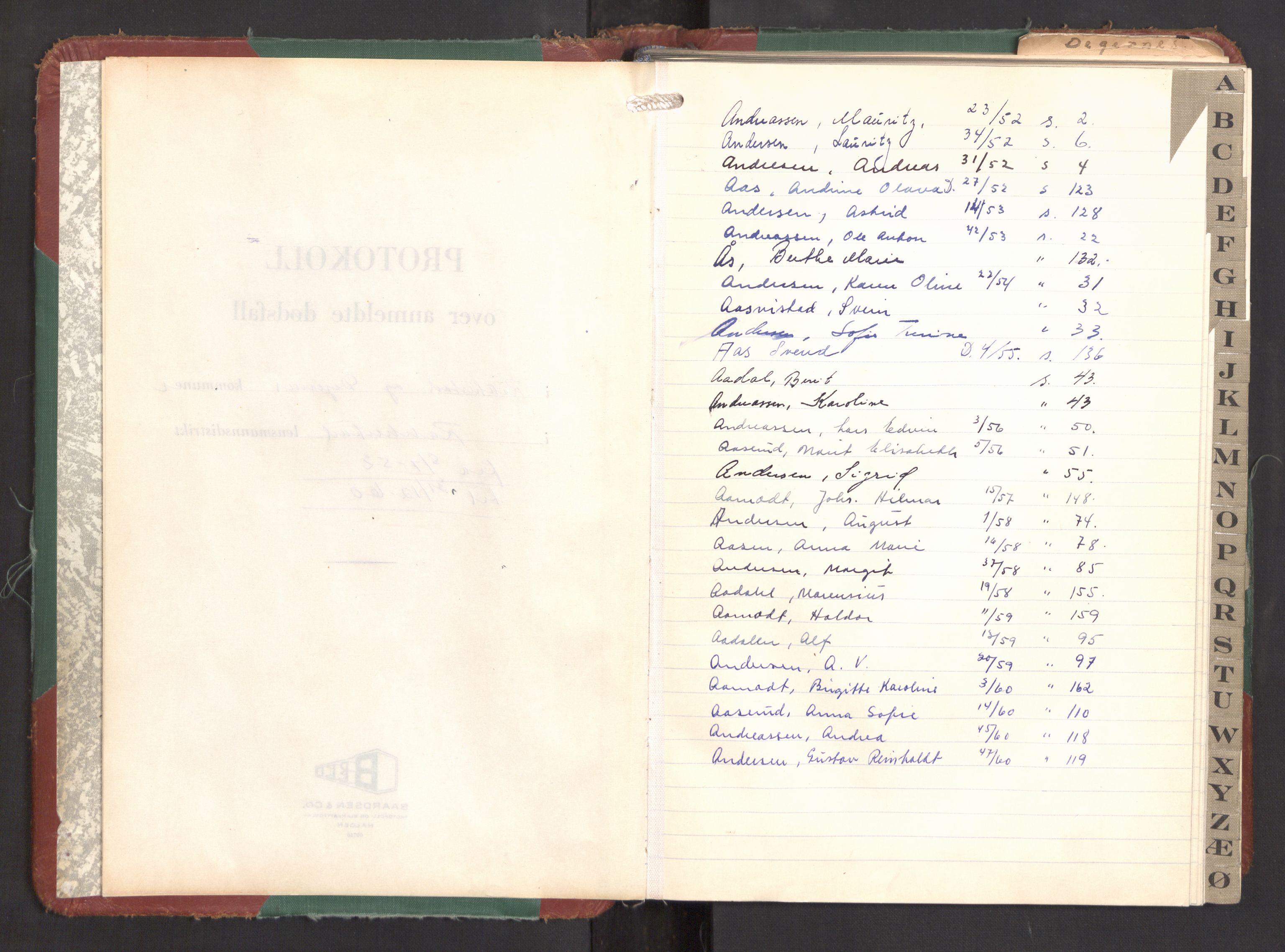 Rakkestad lensmannskontor, AV/SAO-A-10004/H/Ha/Haa/L0007: Dødsanmeldelsesprotokoll, 1952-1960