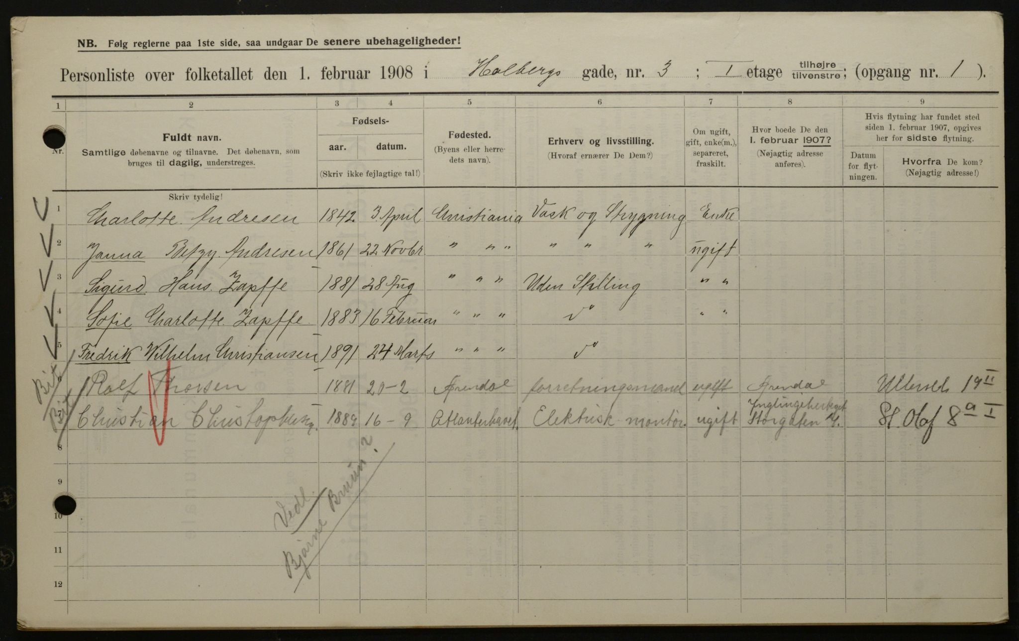 OBA, Municipal Census 1908 for Kristiania, 1908, p. 36192