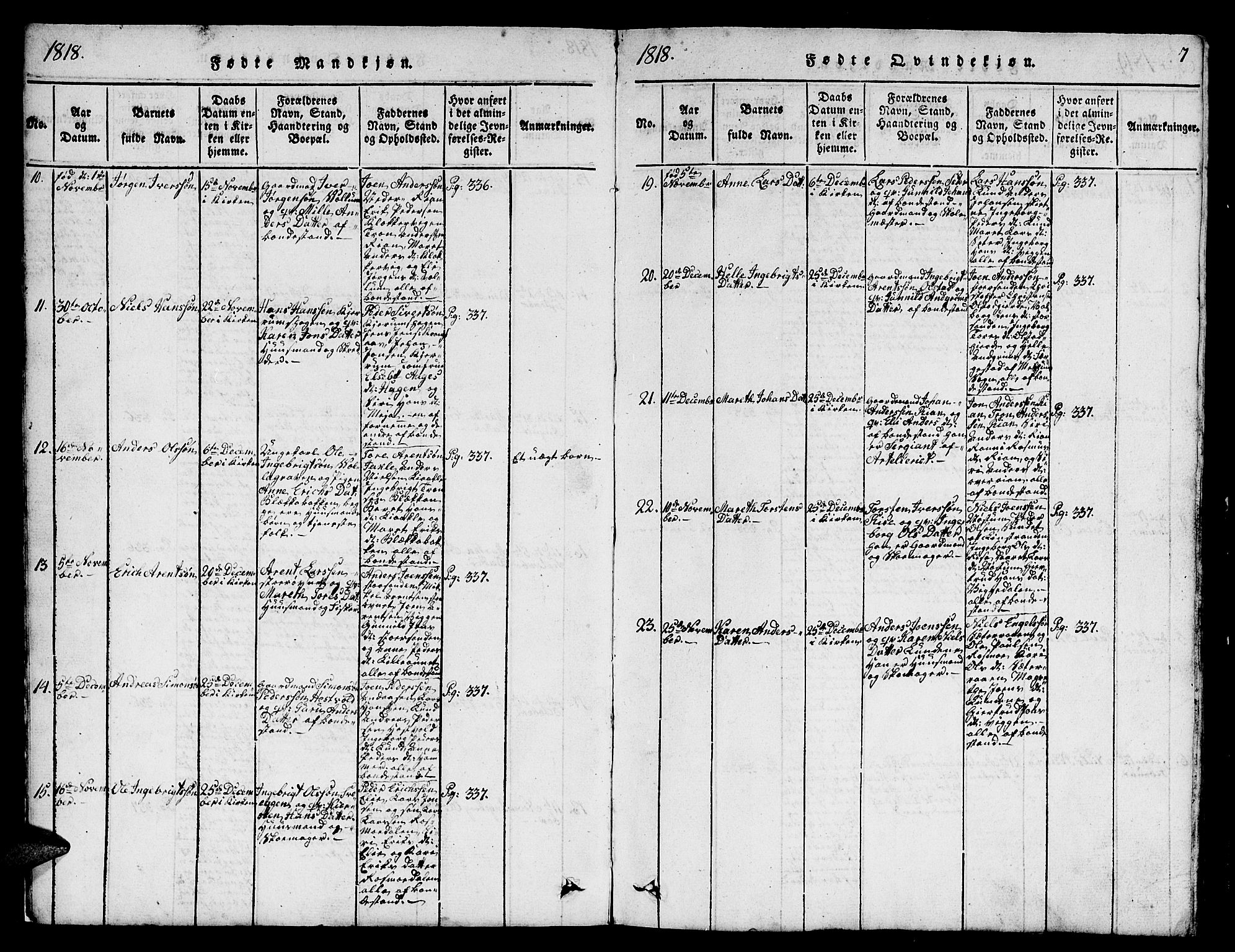 Ministerialprotokoller, klokkerbøker og fødselsregistre - Sør-Trøndelag, SAT/A-1456/665/L0776: Parish register (copy) no. 665C01, 1817-1837, p. 7