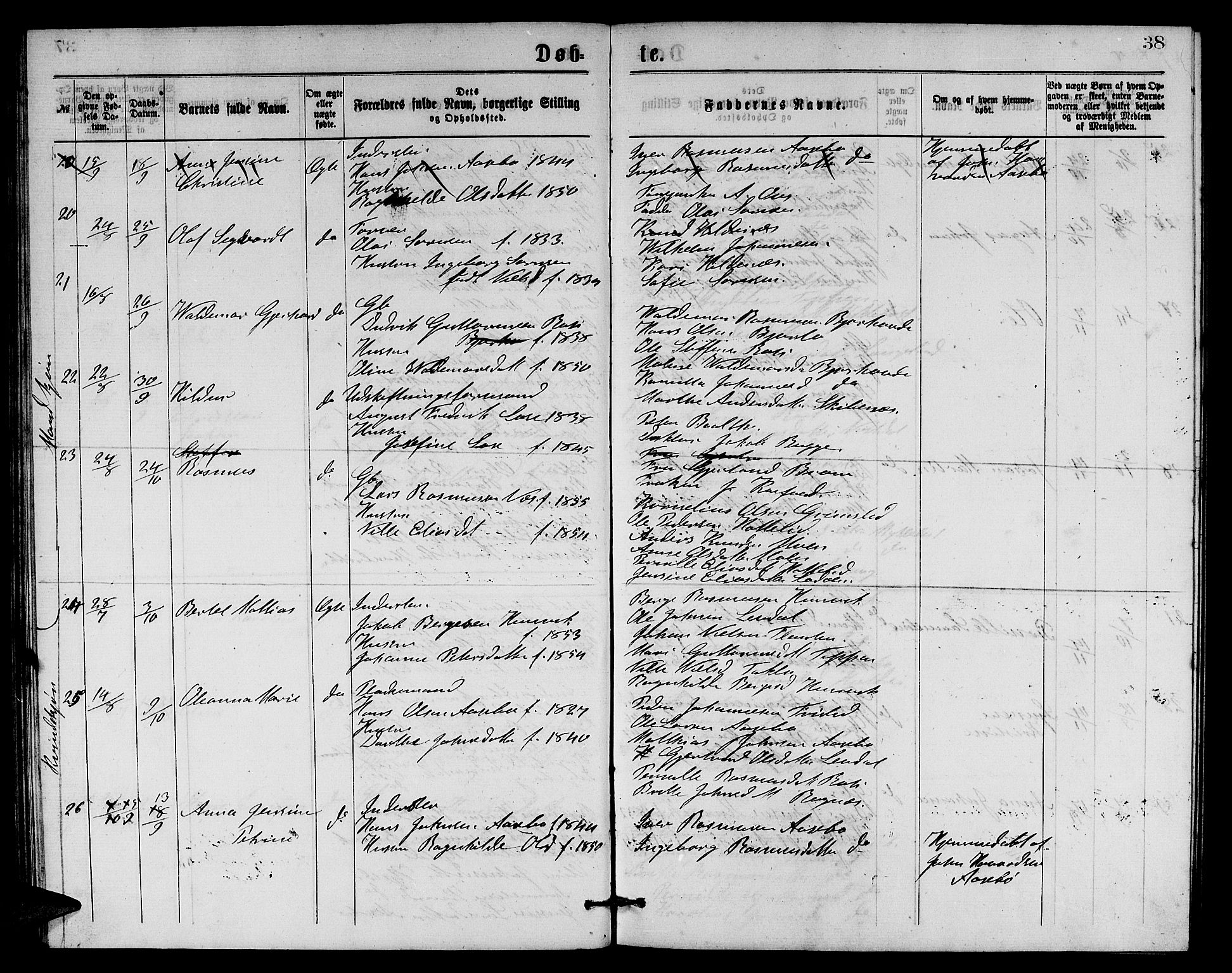 Eid sokneprestembete, AV/SAB-A-82301/H/Hab/Habb/L0001: Parish register (copy) no. B 1, 1877-1882, p. 38