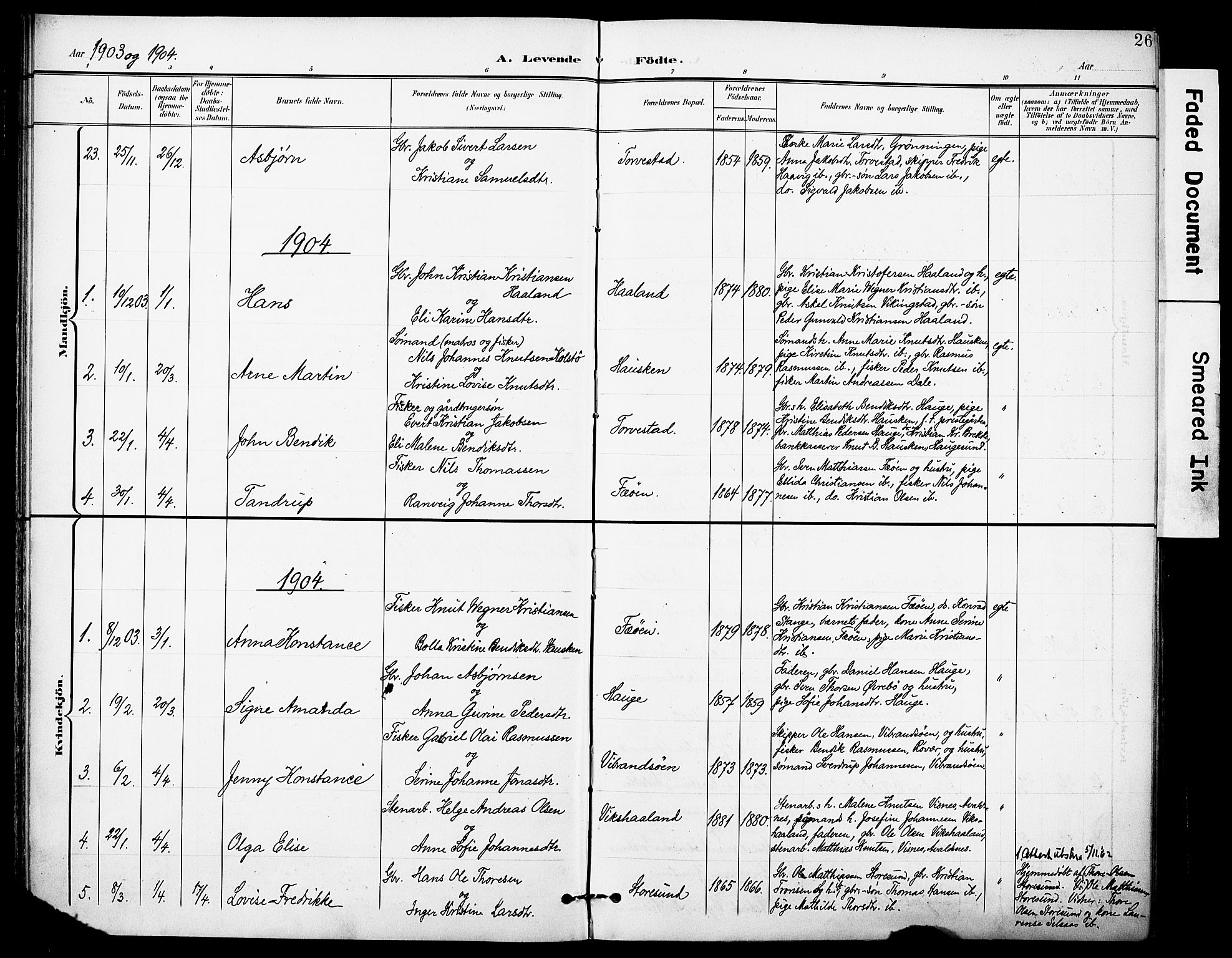 Torvastad sokneprestkontor, SAST/A -101857/H/Ha/Haa/L0017: Parish register (official) no. A 16, 1899-1911, p. 26