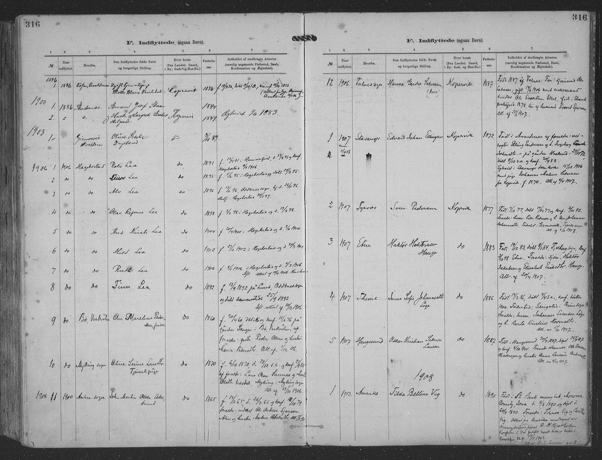 Kopervik sokneprestkontor, AV/SAST-A-101850/H/Ha/Haa/L0001: Parish register (official) no. A 1, 1880-1919, p. 316