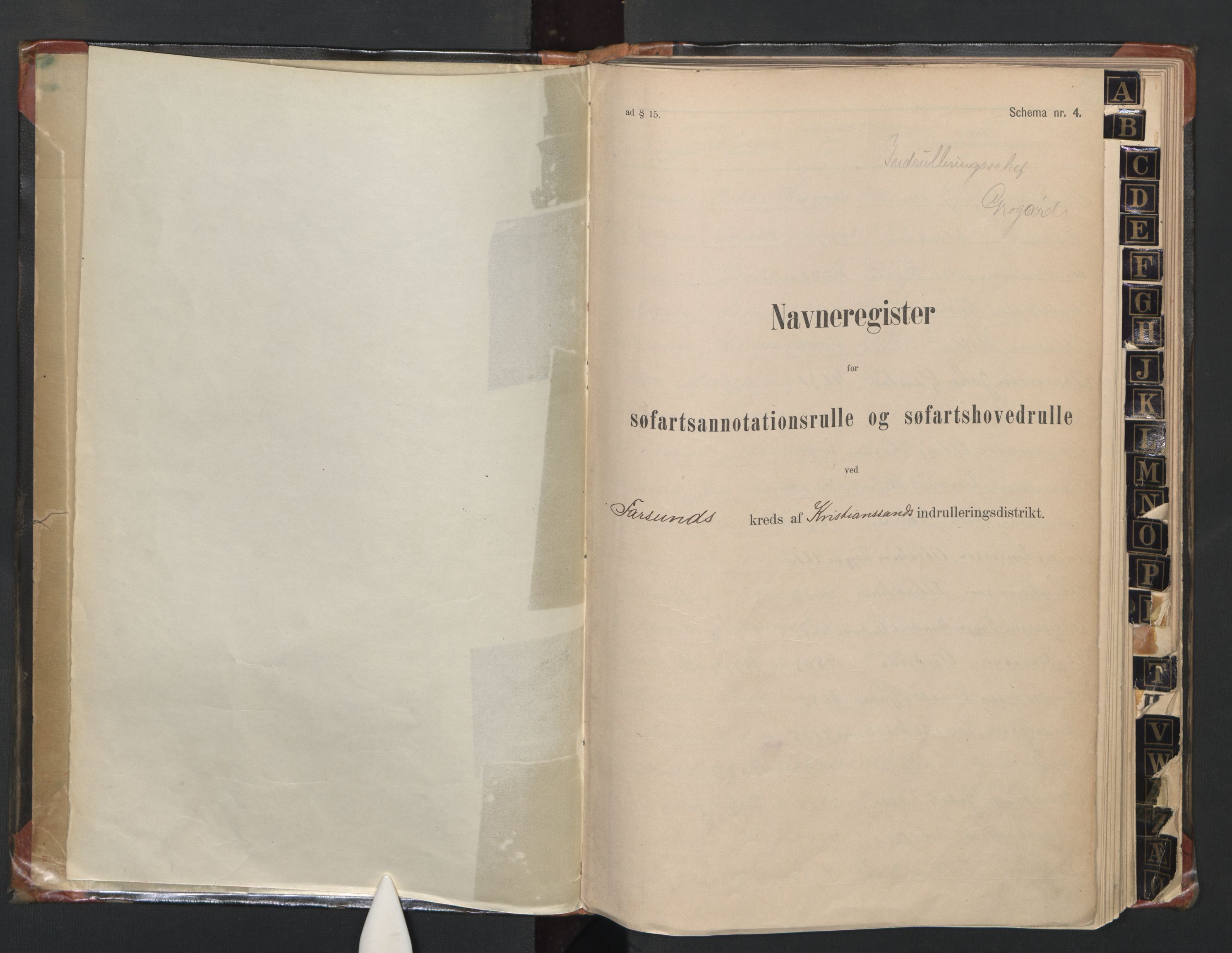 Farsund mønstringskrets, SAK/2031-0017/F/Fb/L0012: Register til annotasjonsrulle nr 4407-5304, hovedrulle nr 4500-5333 og hovedrulle B, M-15, 1900-1948, p. 3