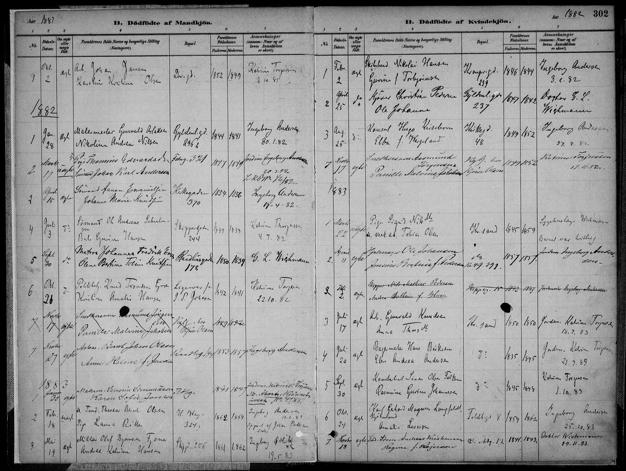Kristiansand domprosti, SAK/1112-0006/F/Fa/L0017: Parish register (official) no. A 16B, 1880-1890, p. 302