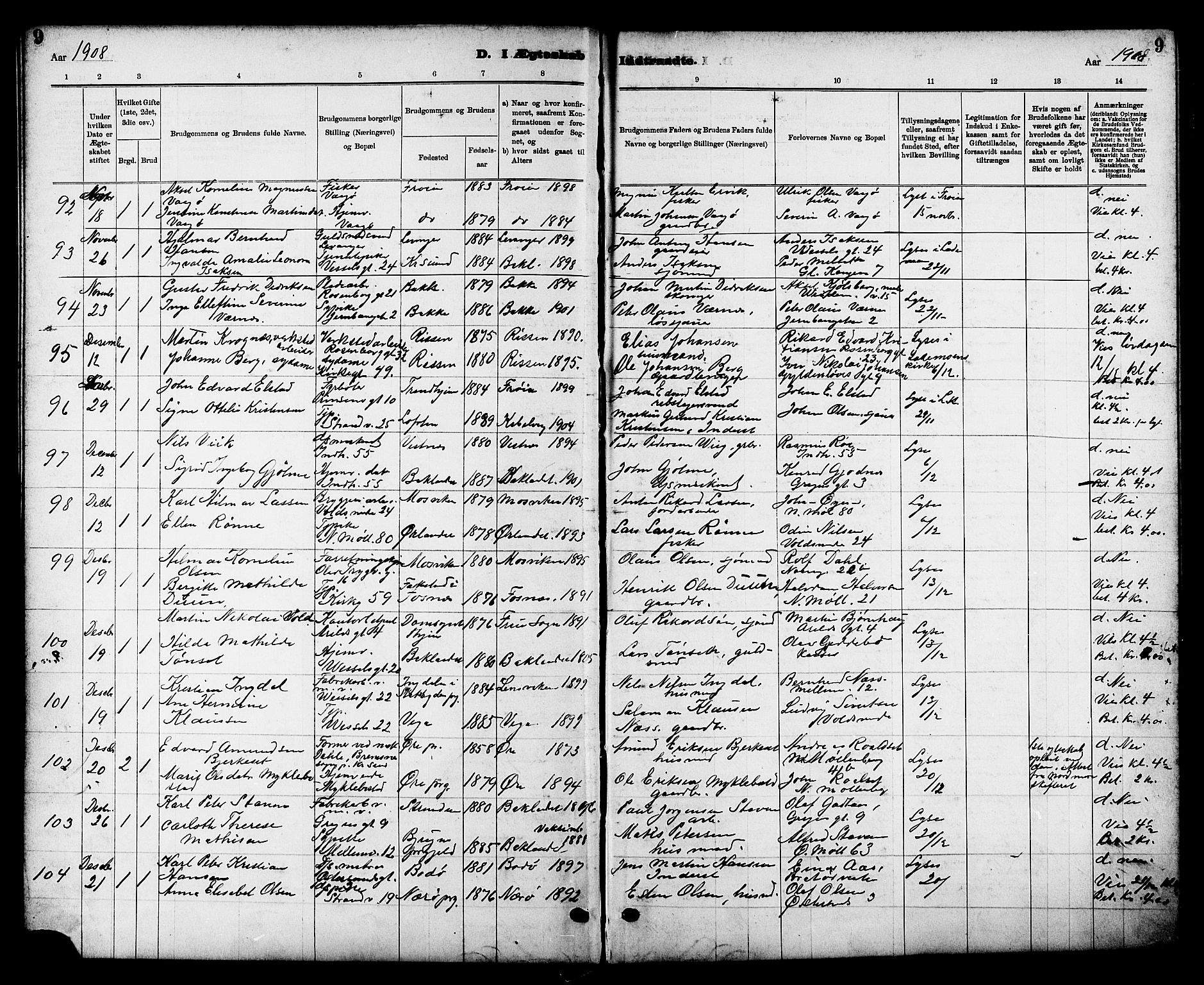 Ministerialprotokoller, klokkerbøker og fødselsregistre - Sør-Trøndelag, SAT/A-1456/605/L0255: Parish register (copy) no. 605C02, 1908-1918, p. 9