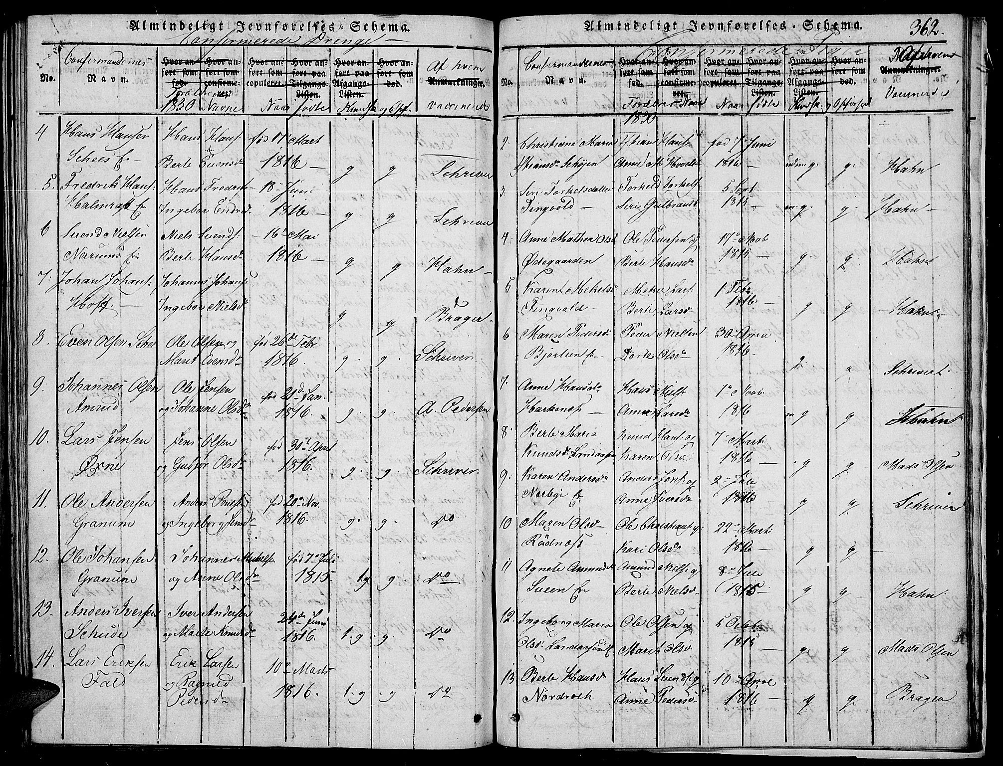 Land prestekontor, SAH/PREST-120/H/Ha/Haa/L0007: Parish register (official) no. 7, 1814-1830, p. 362