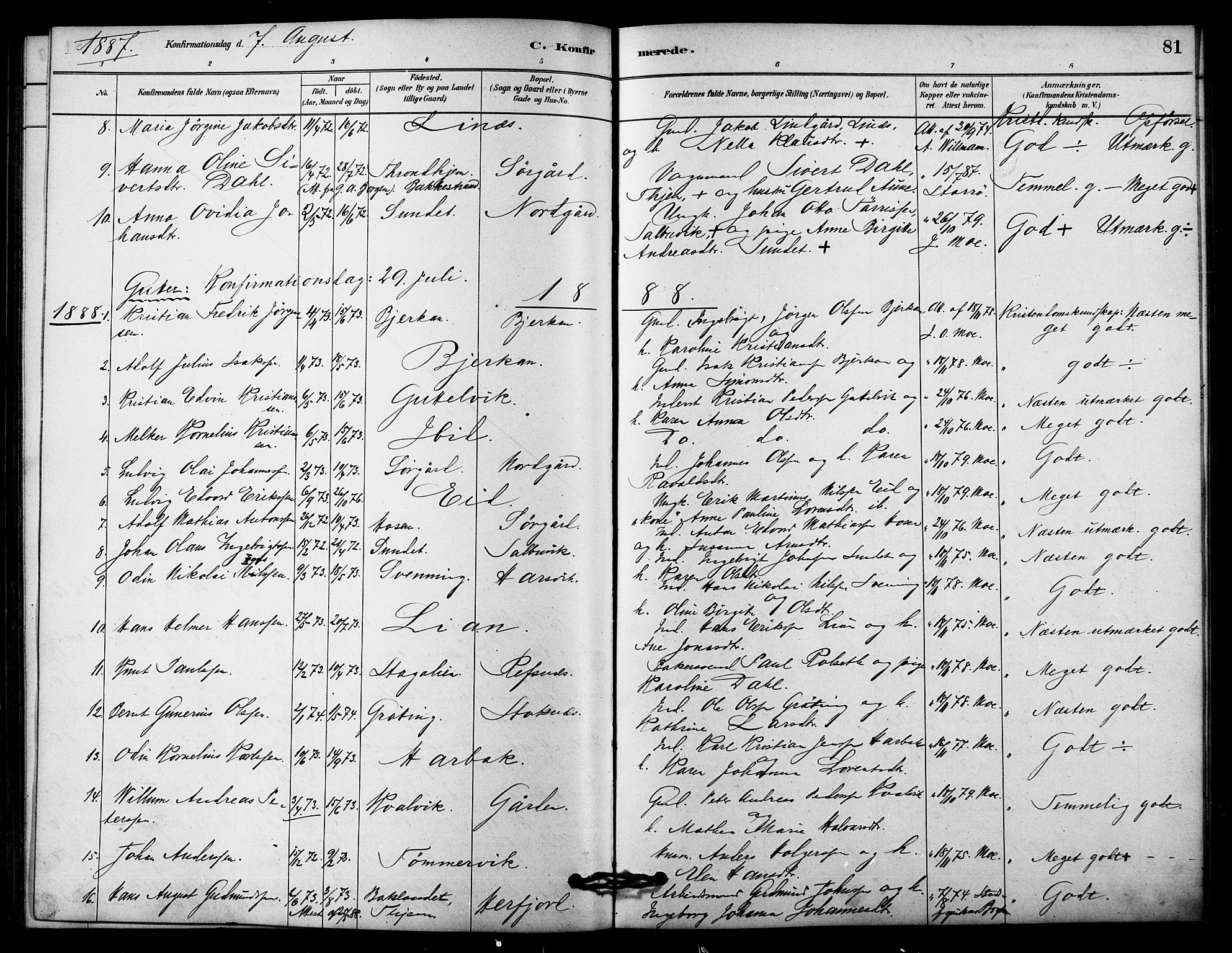 Ministerialprotokoller, klokkerbøker og fødselsregistre - Sør-Trøndelag, SAT/A-1456/656/L0692: Parish register (official) no. 656A01, 1879-1893, p. 81