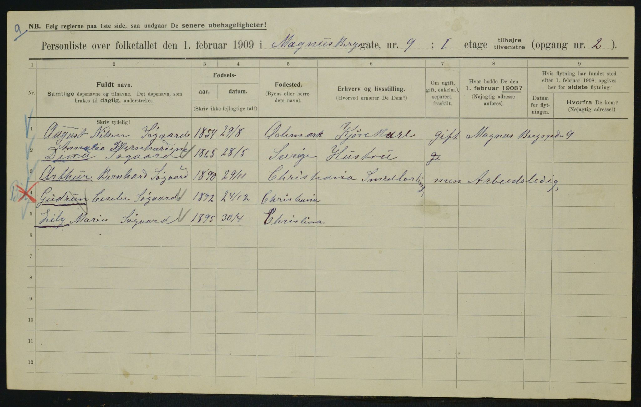 OBA, Municipal Census 1909 for Kristiania, 1909, p. 53837