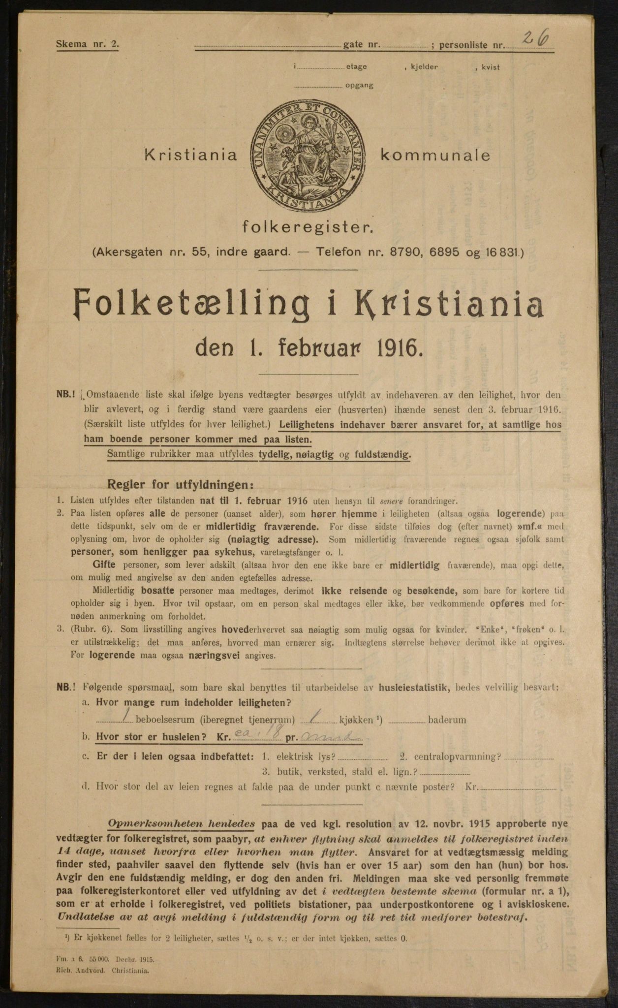 OBA, Municipal Census 1916 for Kristiania, 1916, p. 43799