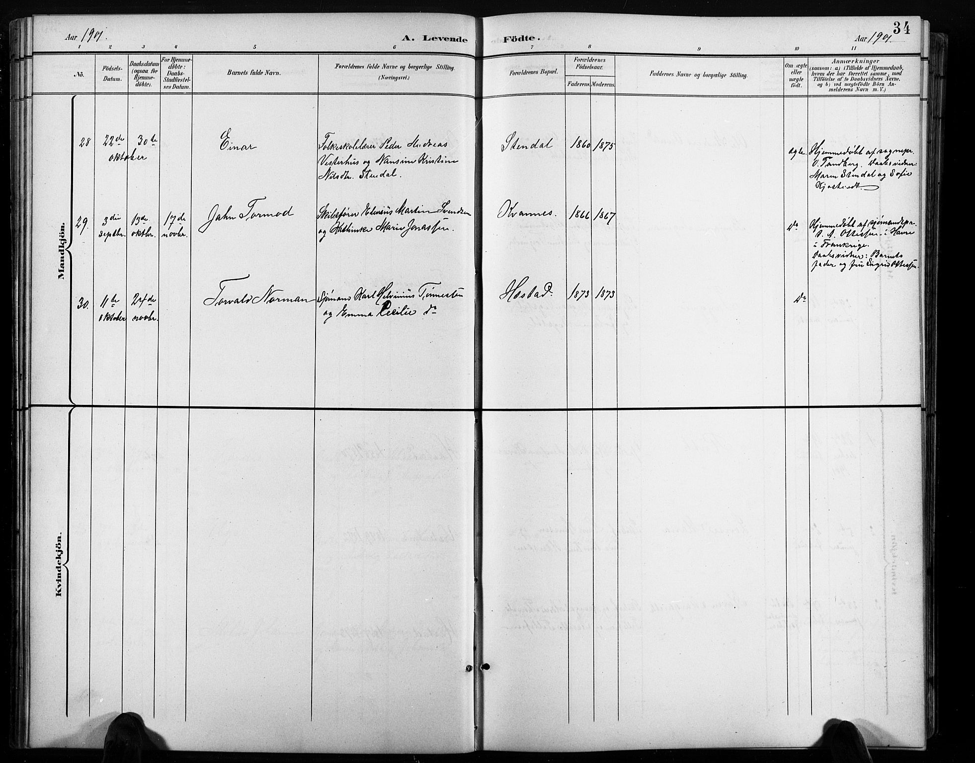 Høvåg sokneprestkontor, AV/SAK-1111-0025/F/Fb/L0005: Parish register (copy) no. B 5, 1898-1929, p. 34