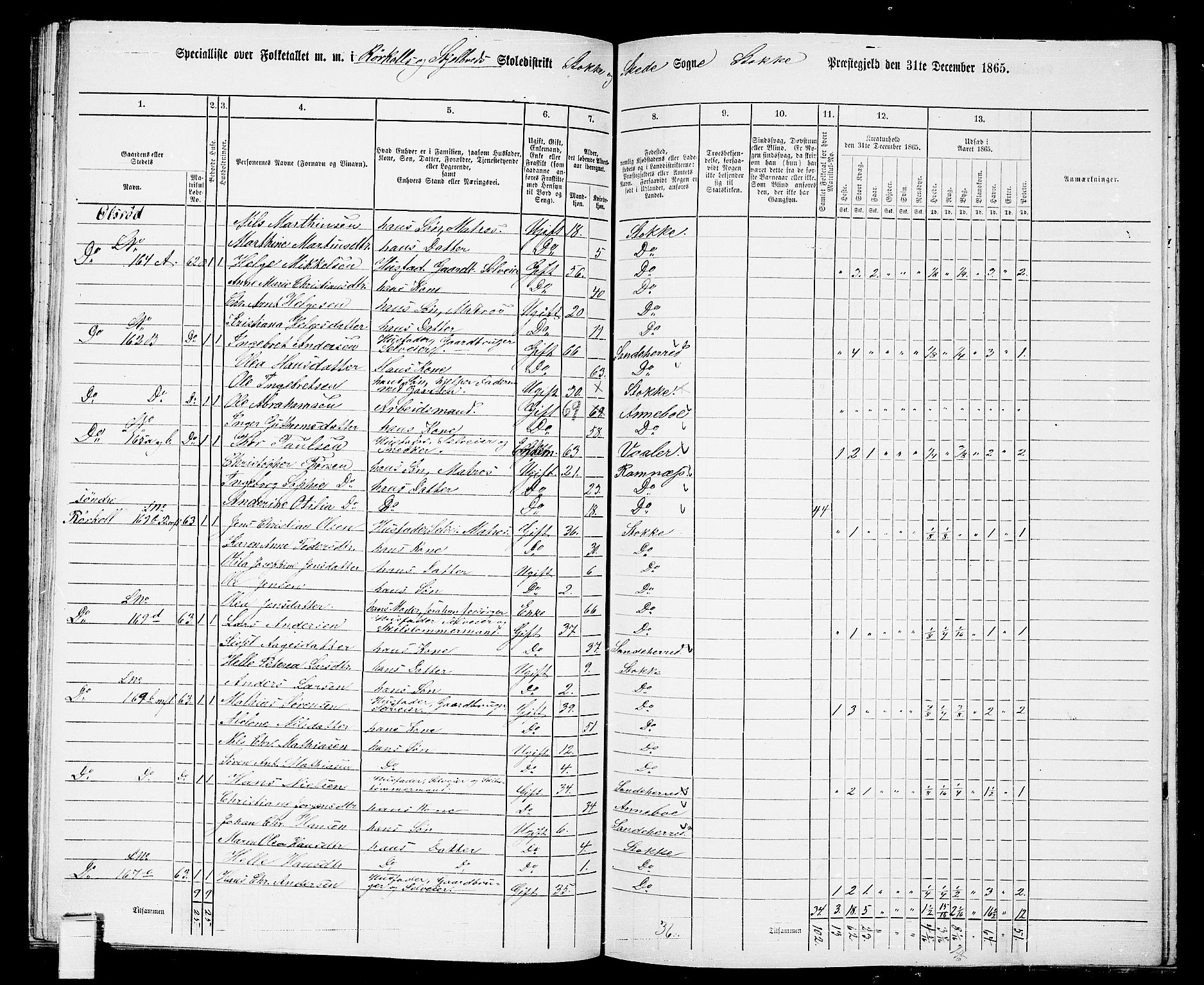 RA, 1865 census for Stokke, 1865, p. 109