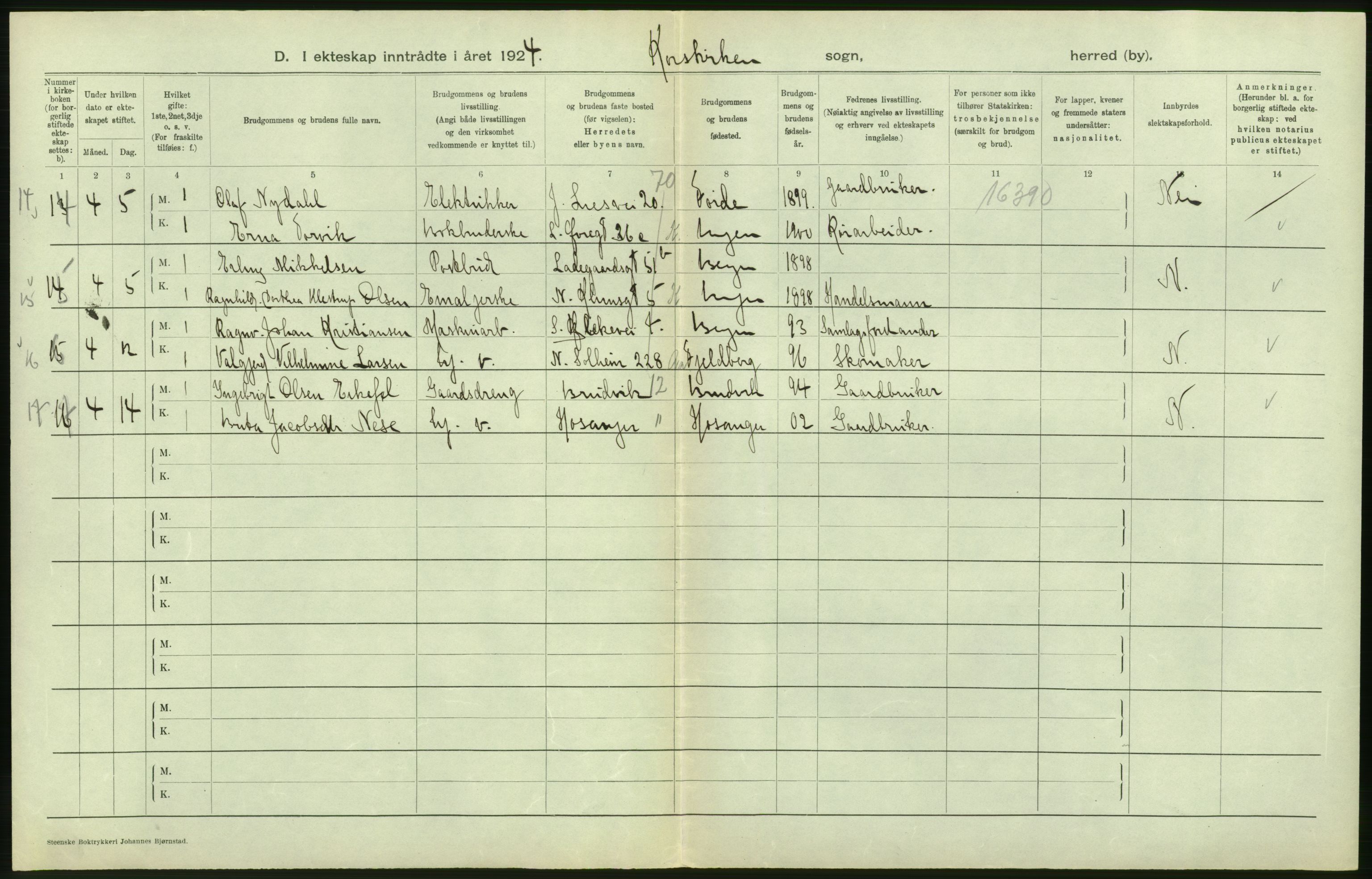 Statistisk sentralbyrå, Sosiodemografiske emner, Befolkning, AV/RA-S-2228/D/Df/Dfc/Dfcd/L0028: Bergen: Gifte, døde., 1924, p. 50