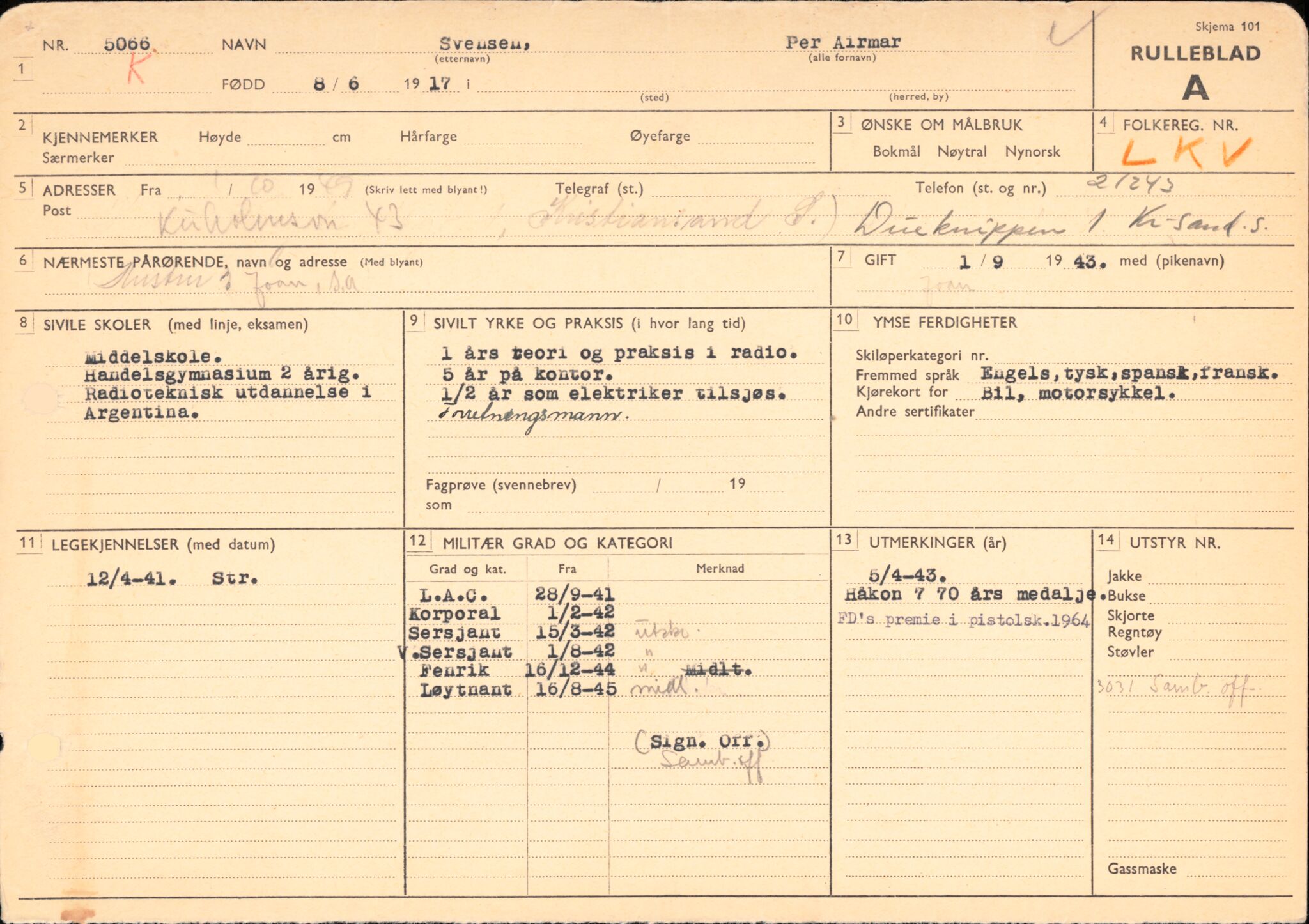 Forsvaret, Forsvarets overkommando/Luftforsvarsstaben, AV/RA-RAFA-4079/P/Pa/L0052: Personellpapirer, 1917, p. 192