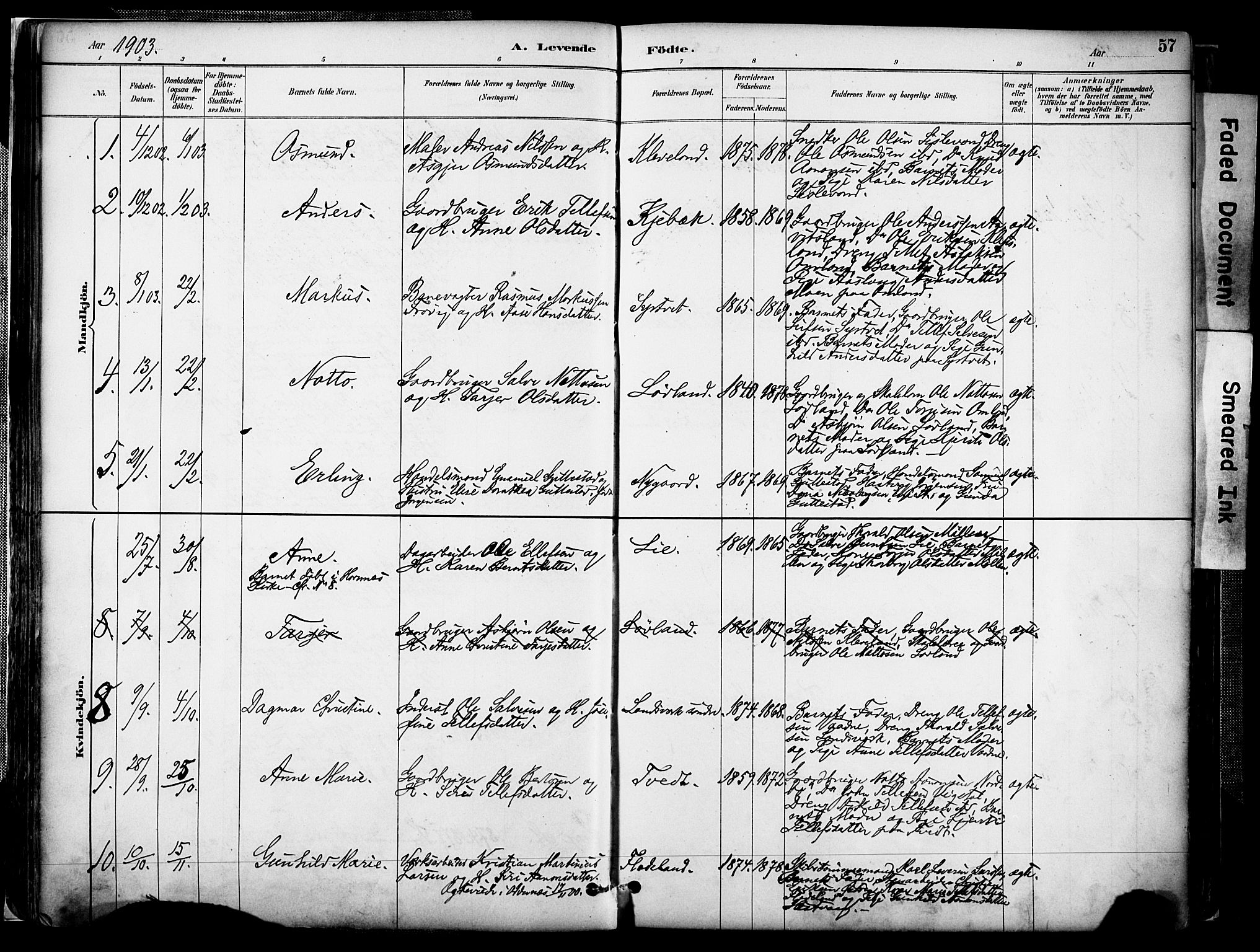 Evje sokneprestkontor, AV/SAK-1111-0008/F/Fa/Faa/L0007: Parish register (official) no. A 7, 1884-1909, p. 57