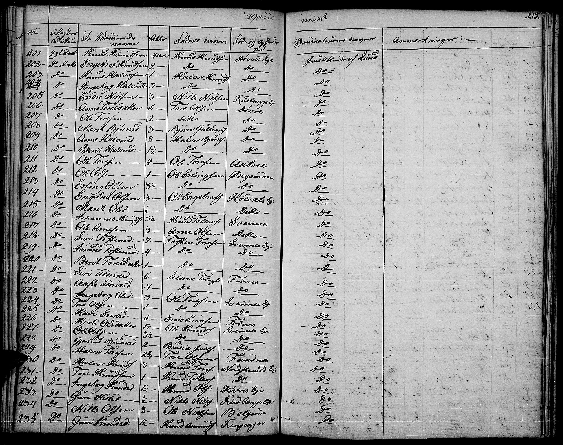Nord-Aurdal prestekontor, SAH/PREST-132/H/Ha/Haa/L0003: Parish register (official) no. 3, 1828-1841, p. 215