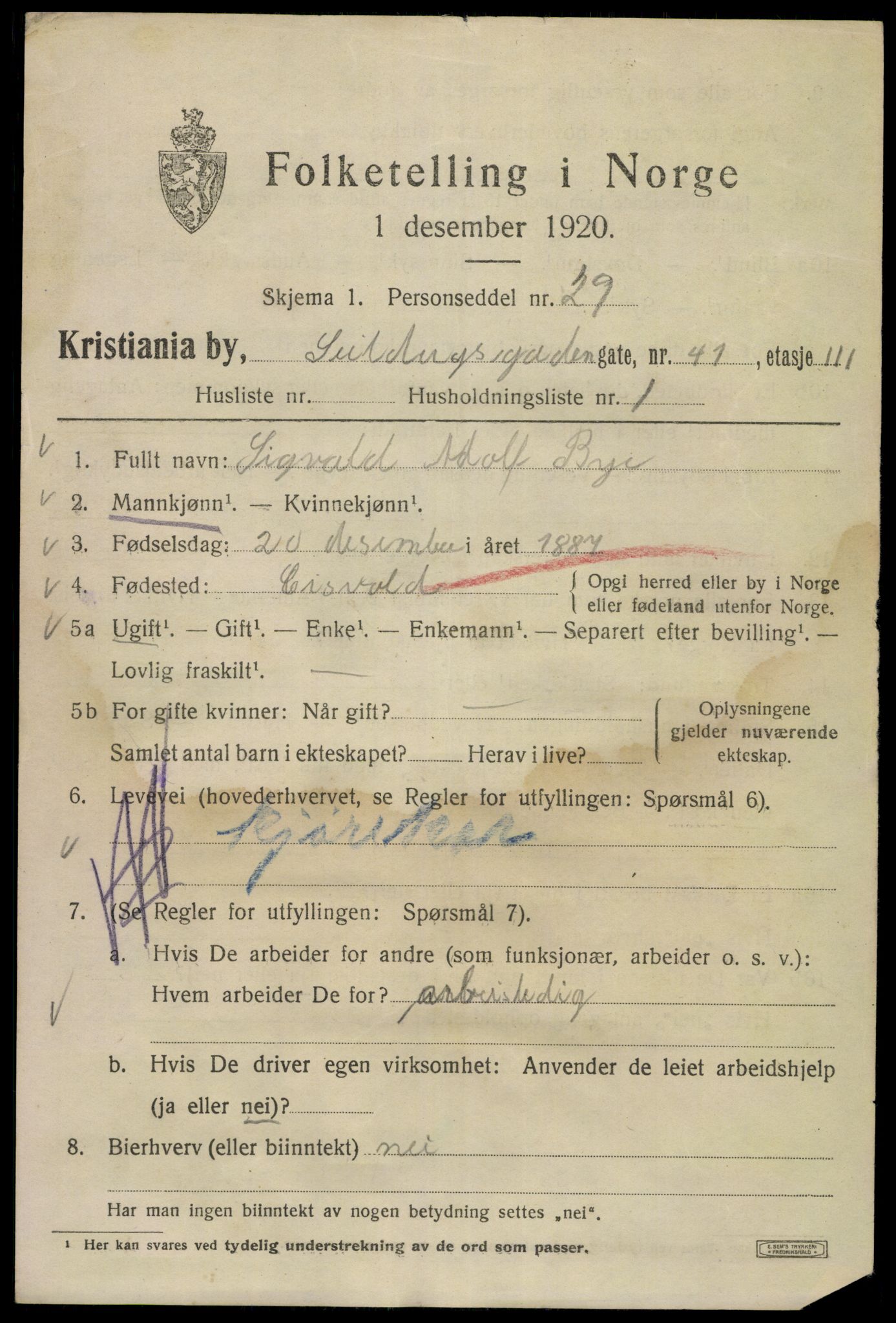 SAO, 1920 census for Kristiania, 1920, p. 508893