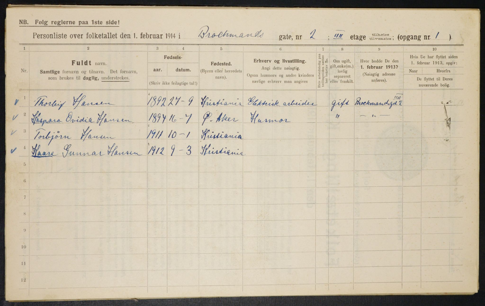 OBA, Municipal Census 1914 for Kristiania, 1914, p. 9643