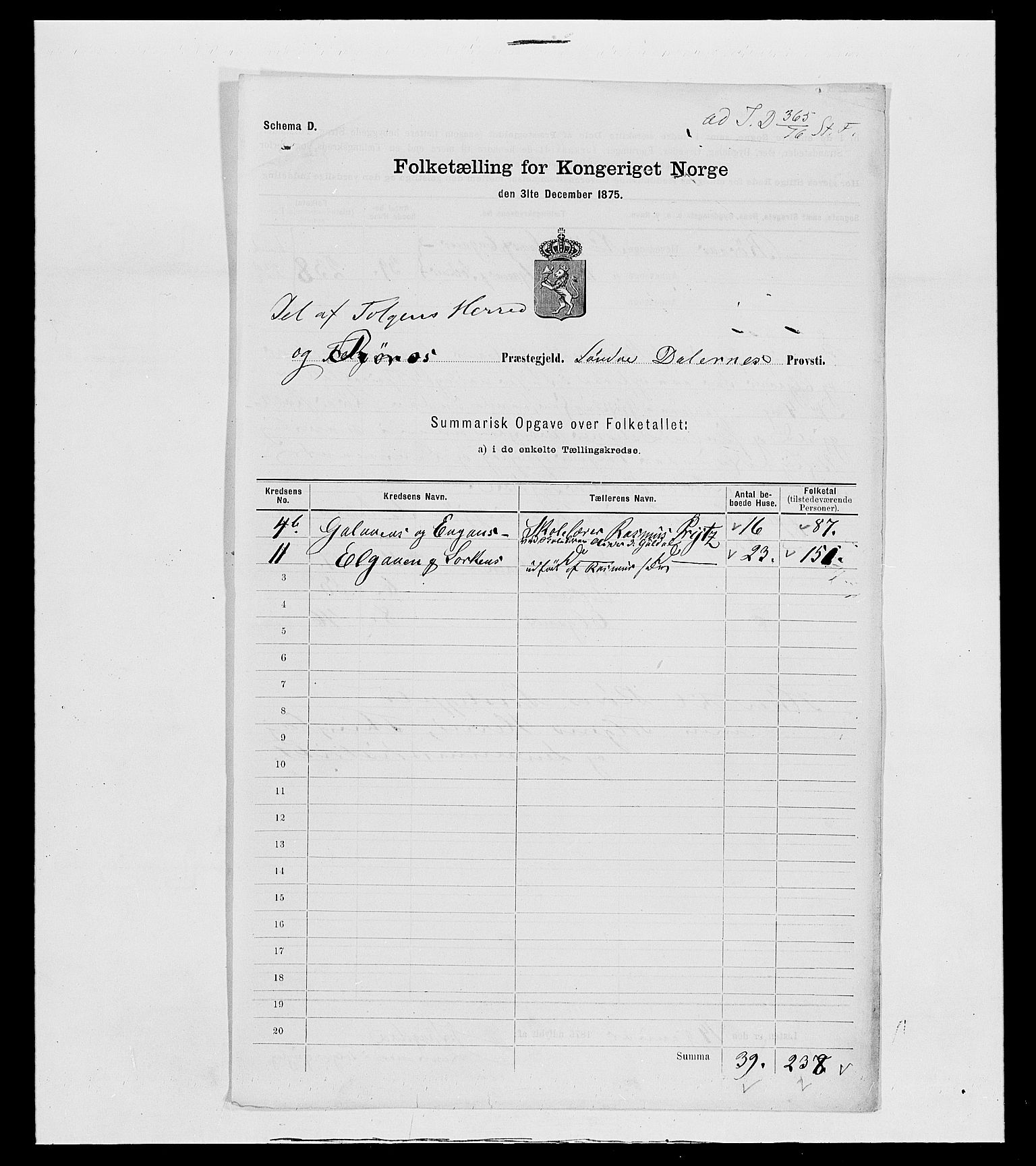 SAH, 1875 census for 0436P Tolga, 1875, p. 184