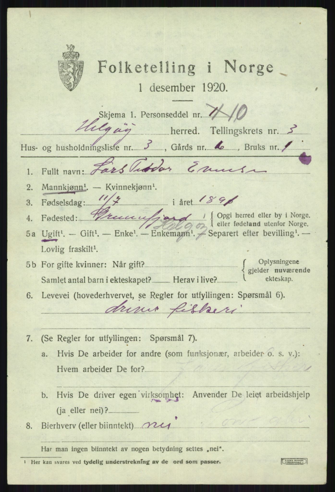 SATØ, 1920 census for Helgøy, 1920, p. 1427