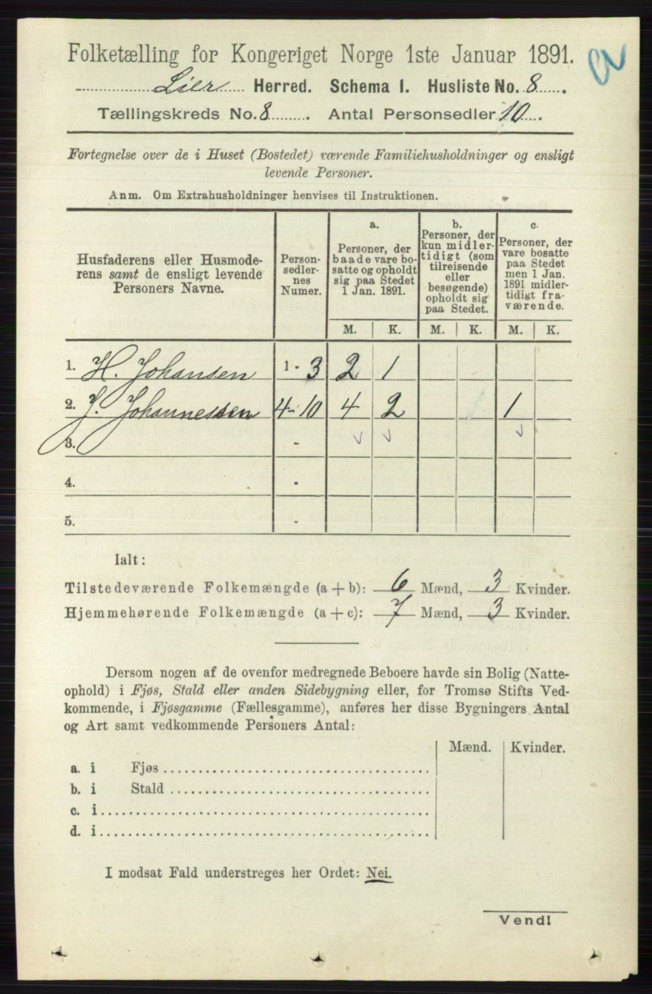 RA, 1891 census for 0626 Lier, 1891, p. 5005