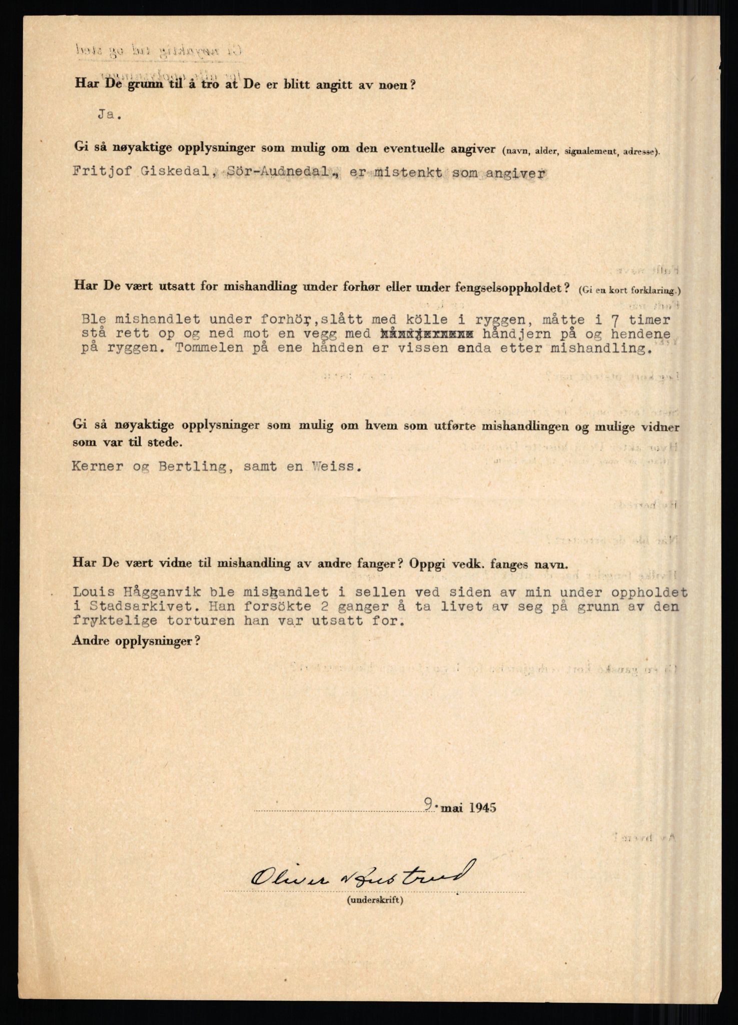 Rikspolitisjefen, AV/RA-S-1560/L/L0001: Abelseth, Rudolf - Berentsen, Odd, 1940-1945, p. 1052