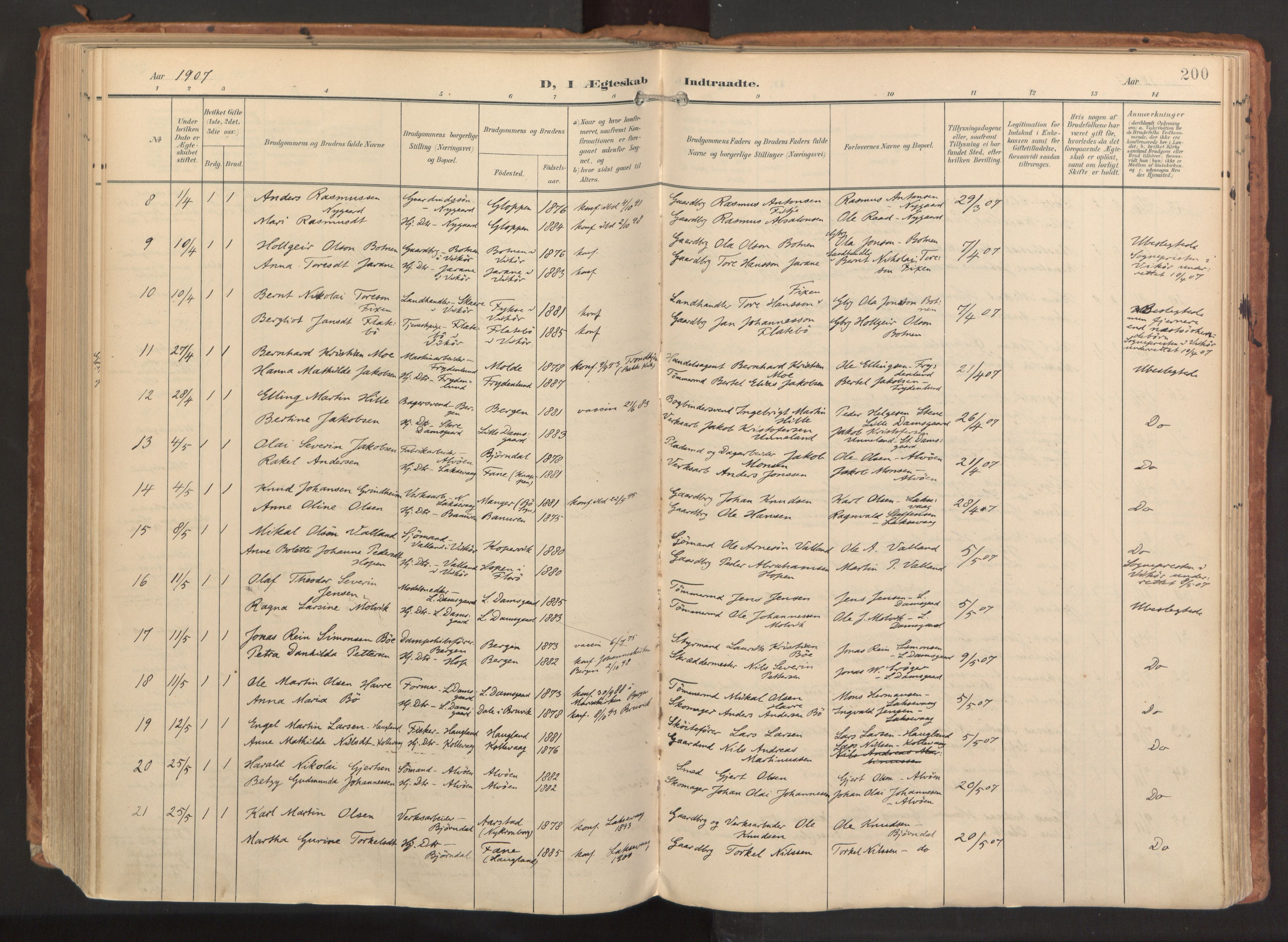 Laksevåg Sokneprestembete, AV/SAB-A-76501/H/Ha/Haa/Haaa/L0001: Parish register (official) no. A 1, 1903-1917, p. 200