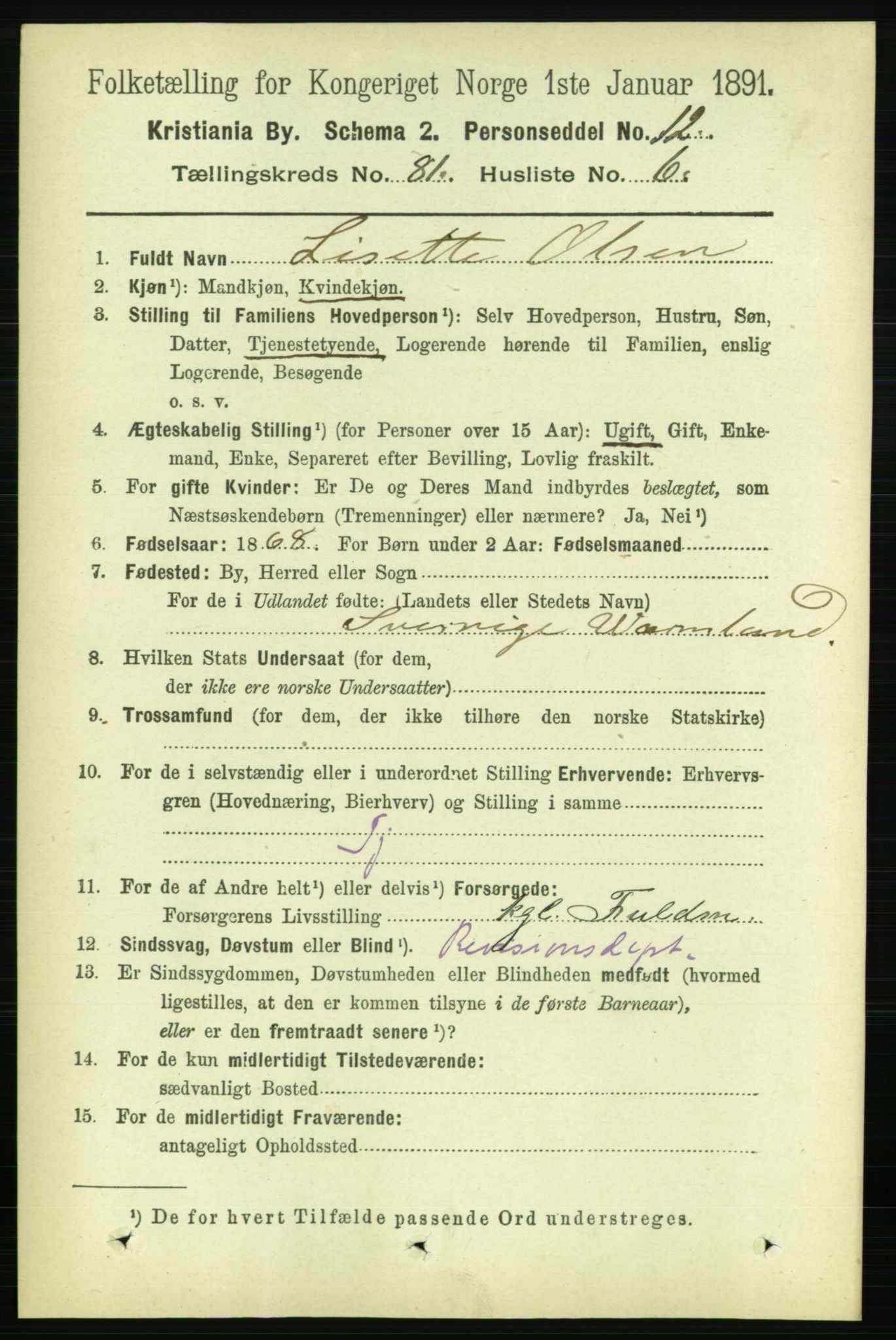 RA, 1891 census for 0301 Kristiania, 1891, p. 41730