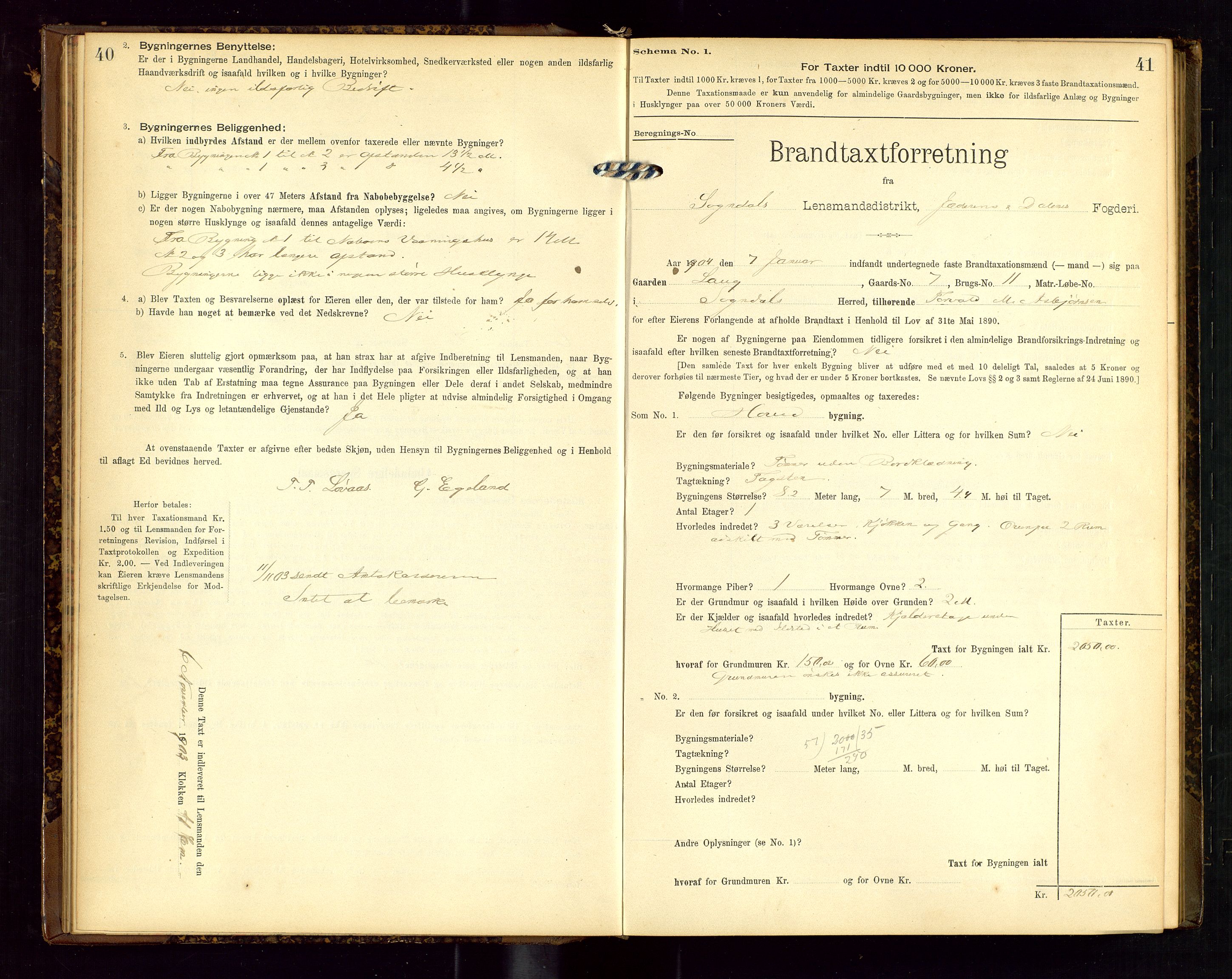 Sokndal lensmannskontor, SAST/A-100417/Gob/L0002: "Brandtaxt-Protokol", 1902-1914, p. 40-41